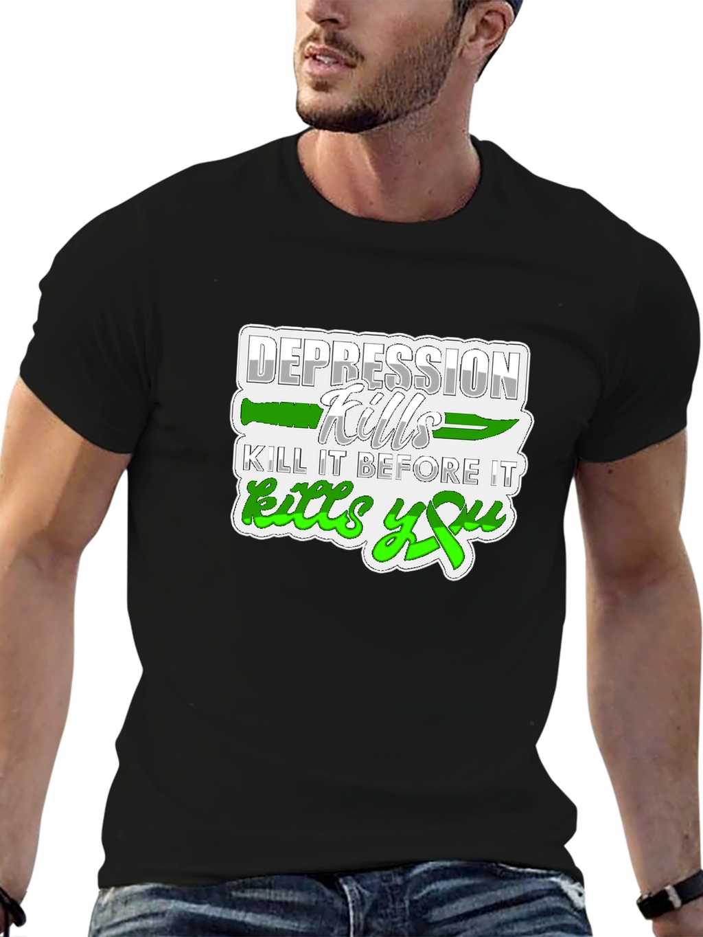 Depression Kills Graphic Tee - Black Cotton T-Shirt