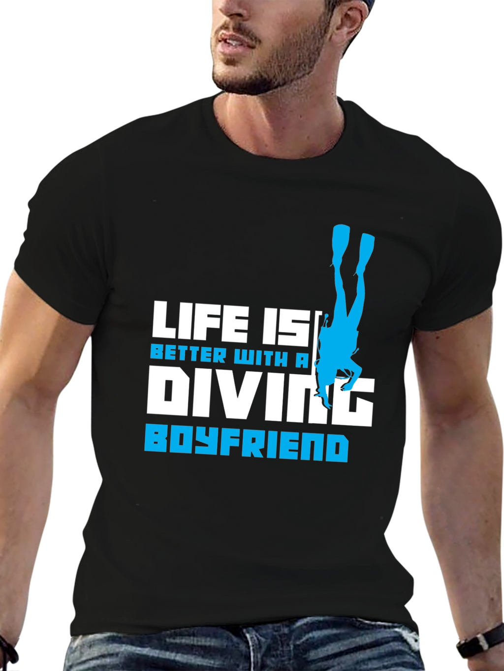 Diving Boyfriend Black T-Shirt - Scuba Diver Love
