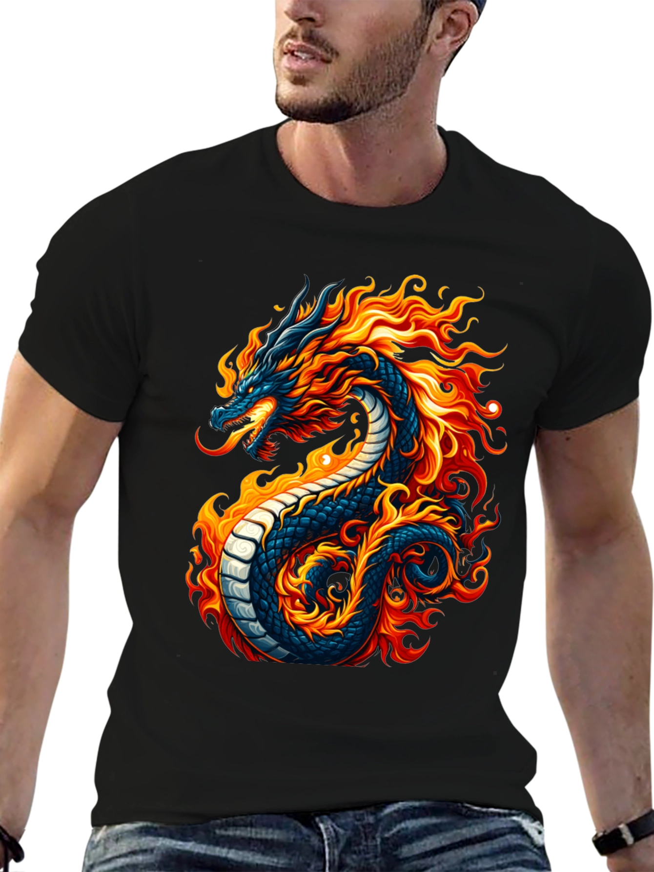 Fiery Dragon Graphic Black T-Shirt
