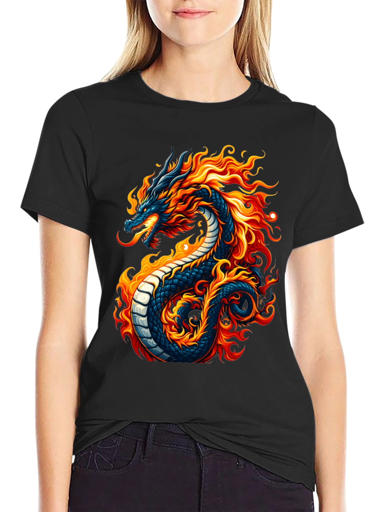 Fiery Dragon Graphic Black T-Shirt