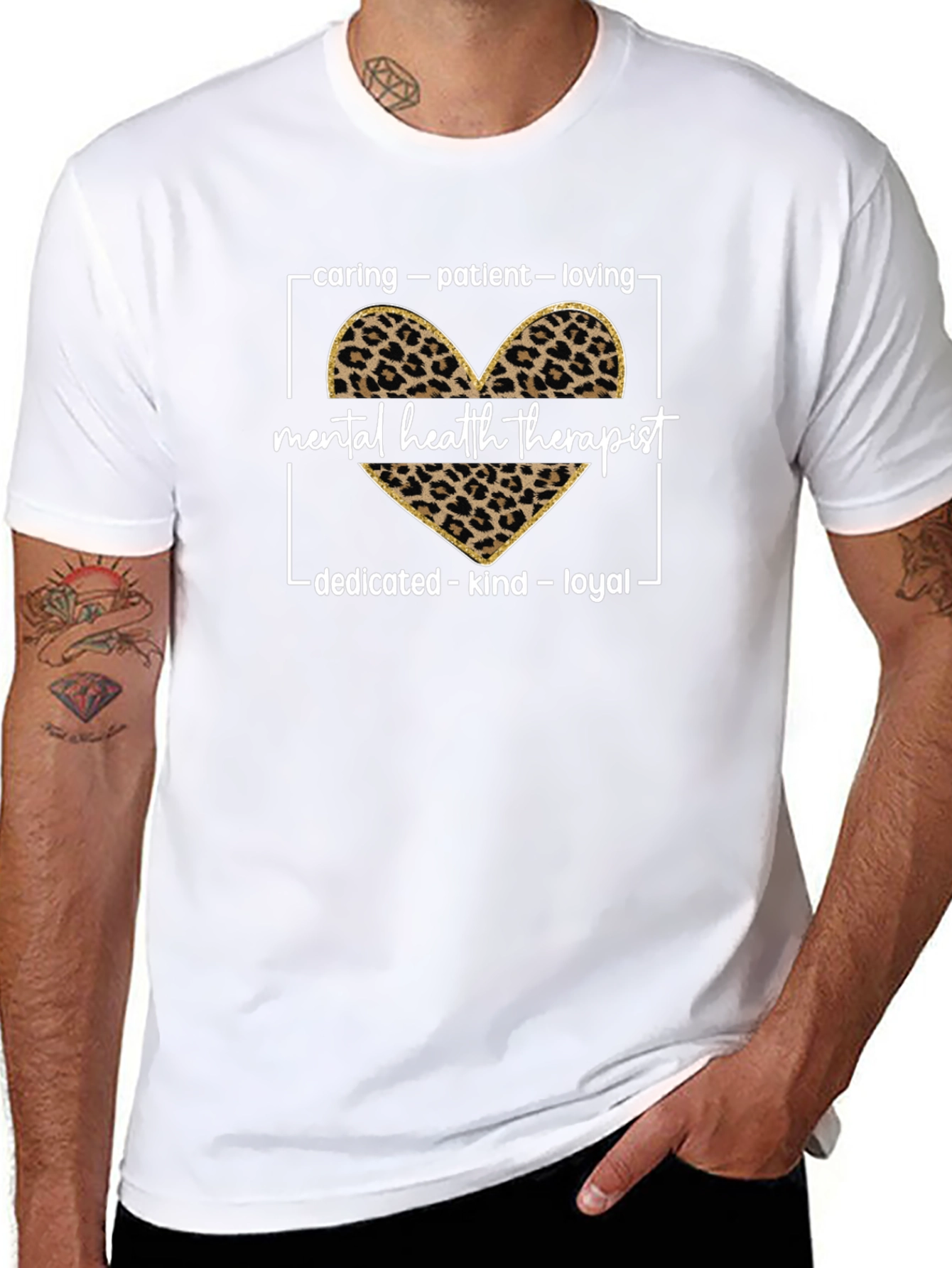 Mental Health Therapist Leopard Print Heart Tee
