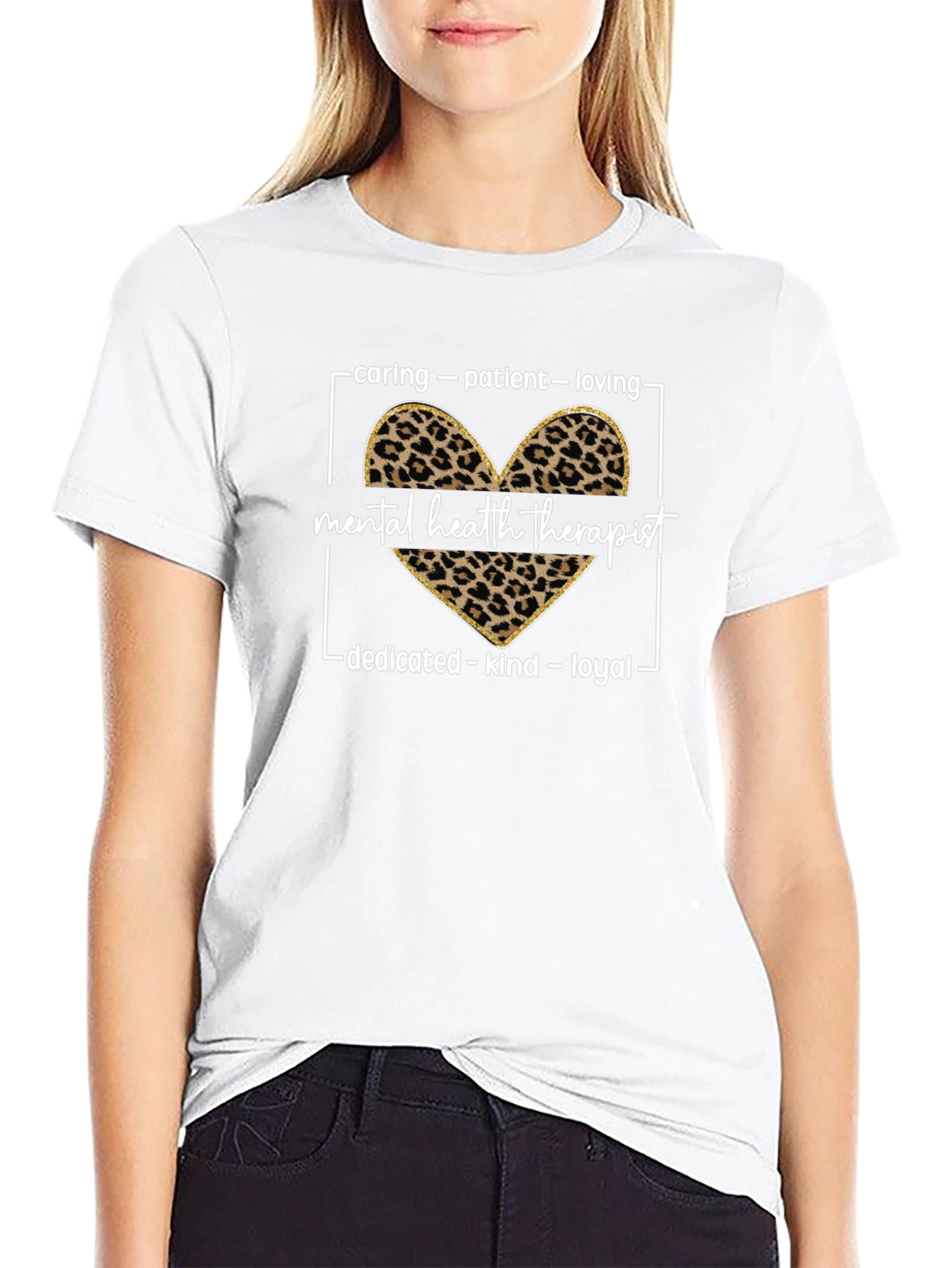 Mental Health Therapist Leopard Print Heart Tee