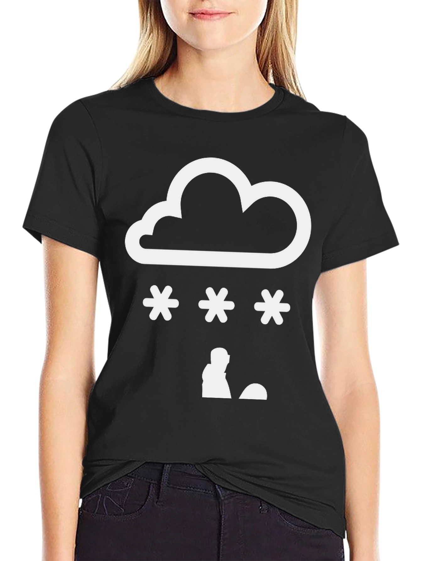 Snow Day Graphic Tee - Black Cotton Blend Shirt