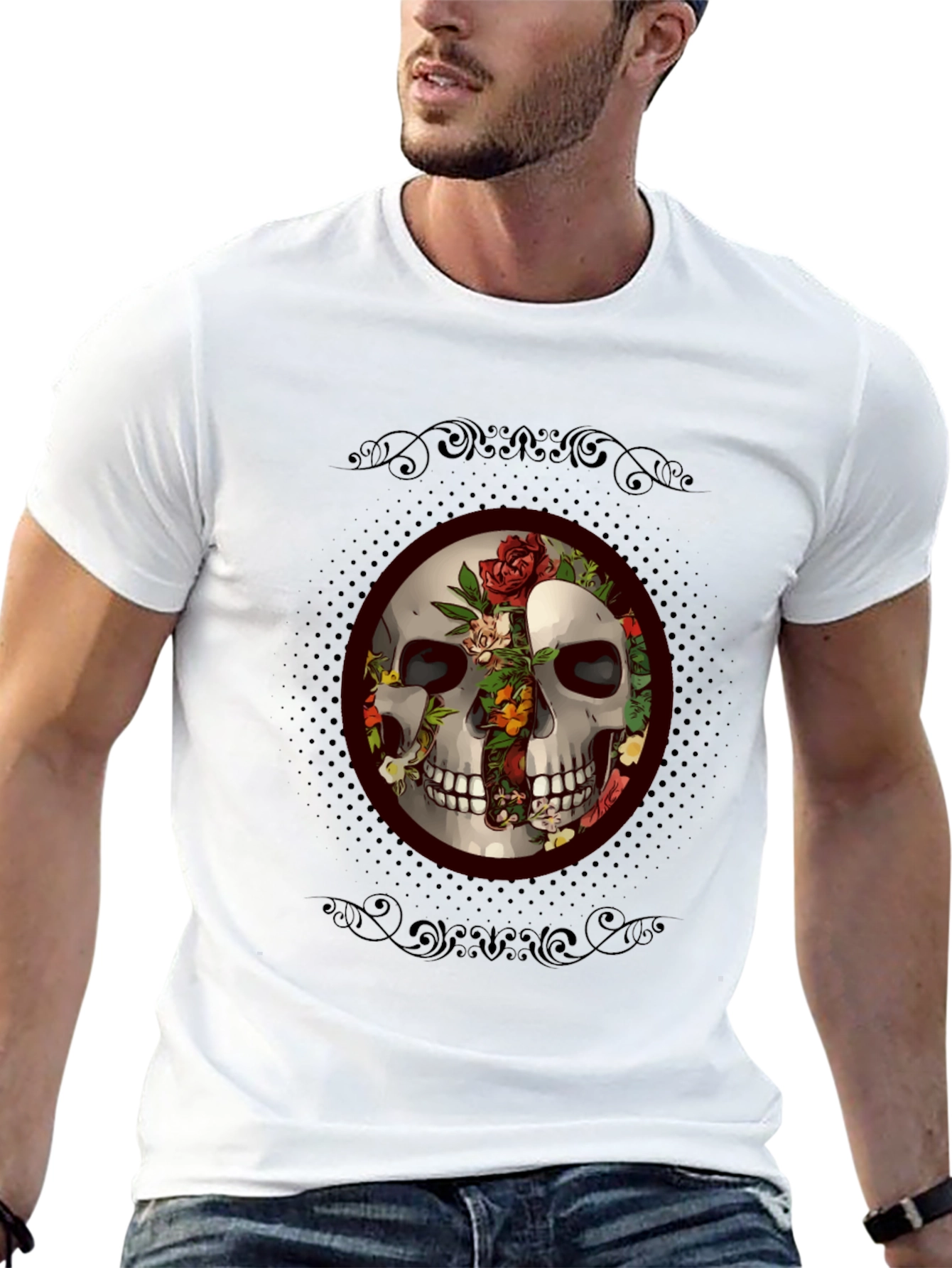 Skull & Roses Graphic Tee - Edgy Style