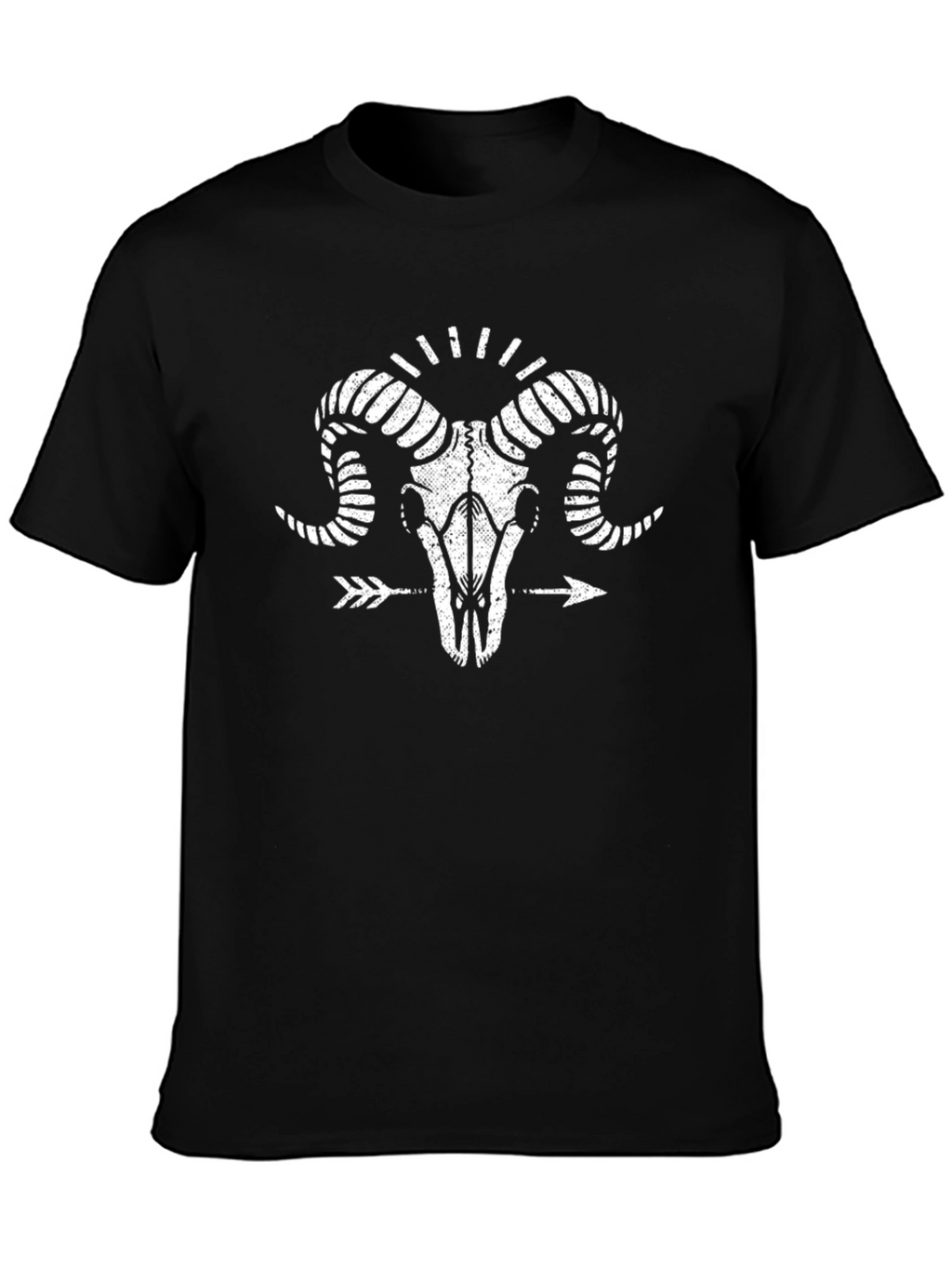 Ram Skull Graphic Tee - Black Cotton Casual T-Shirt