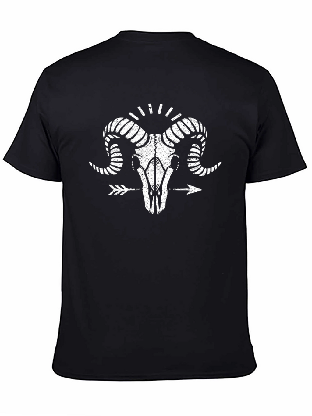 Ram Skull Graphic Tee - Black Cotton Casual T-Shirt