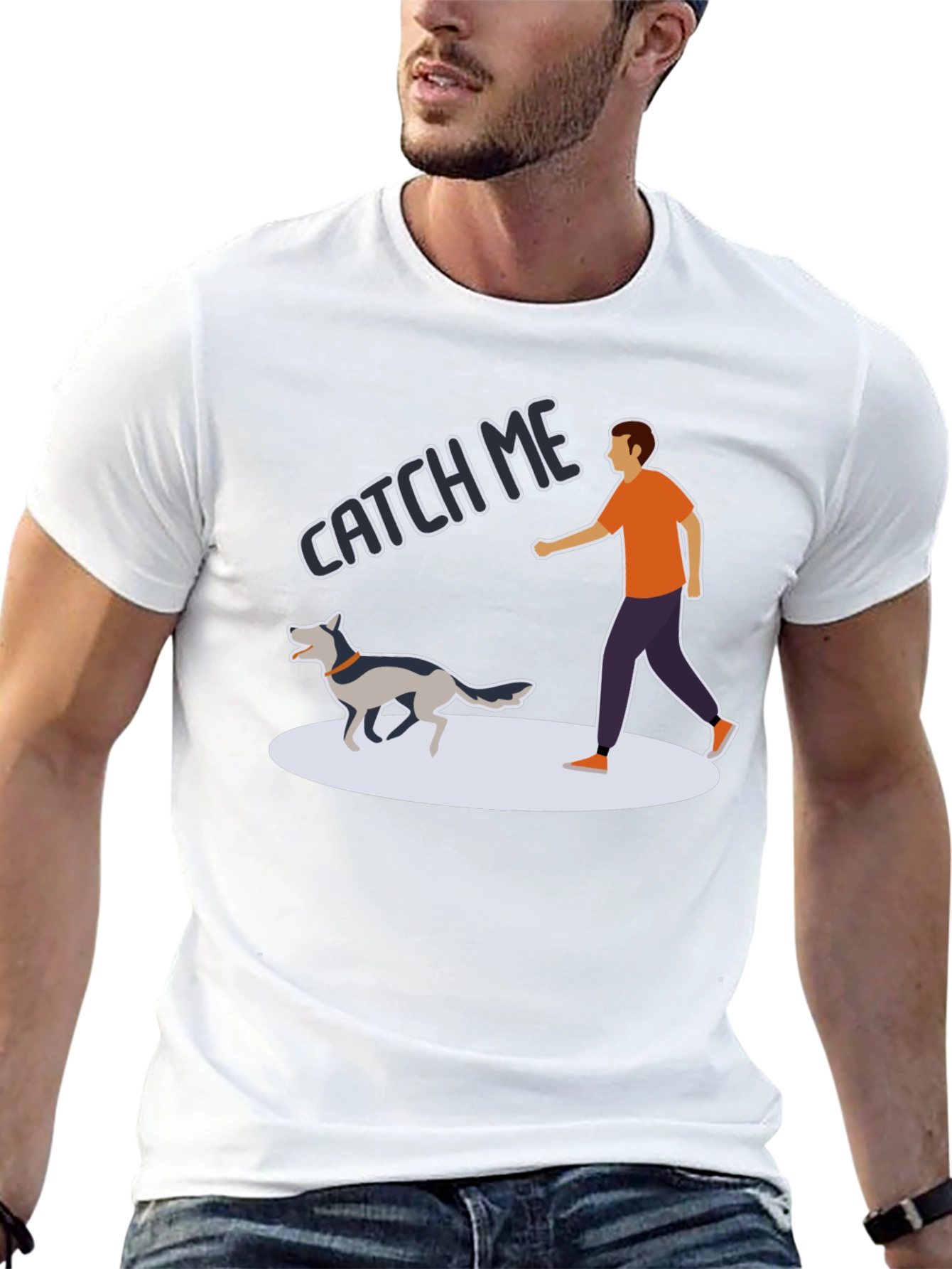 Catch Me Dog T-Shirt - Playful Pet Owner Tee