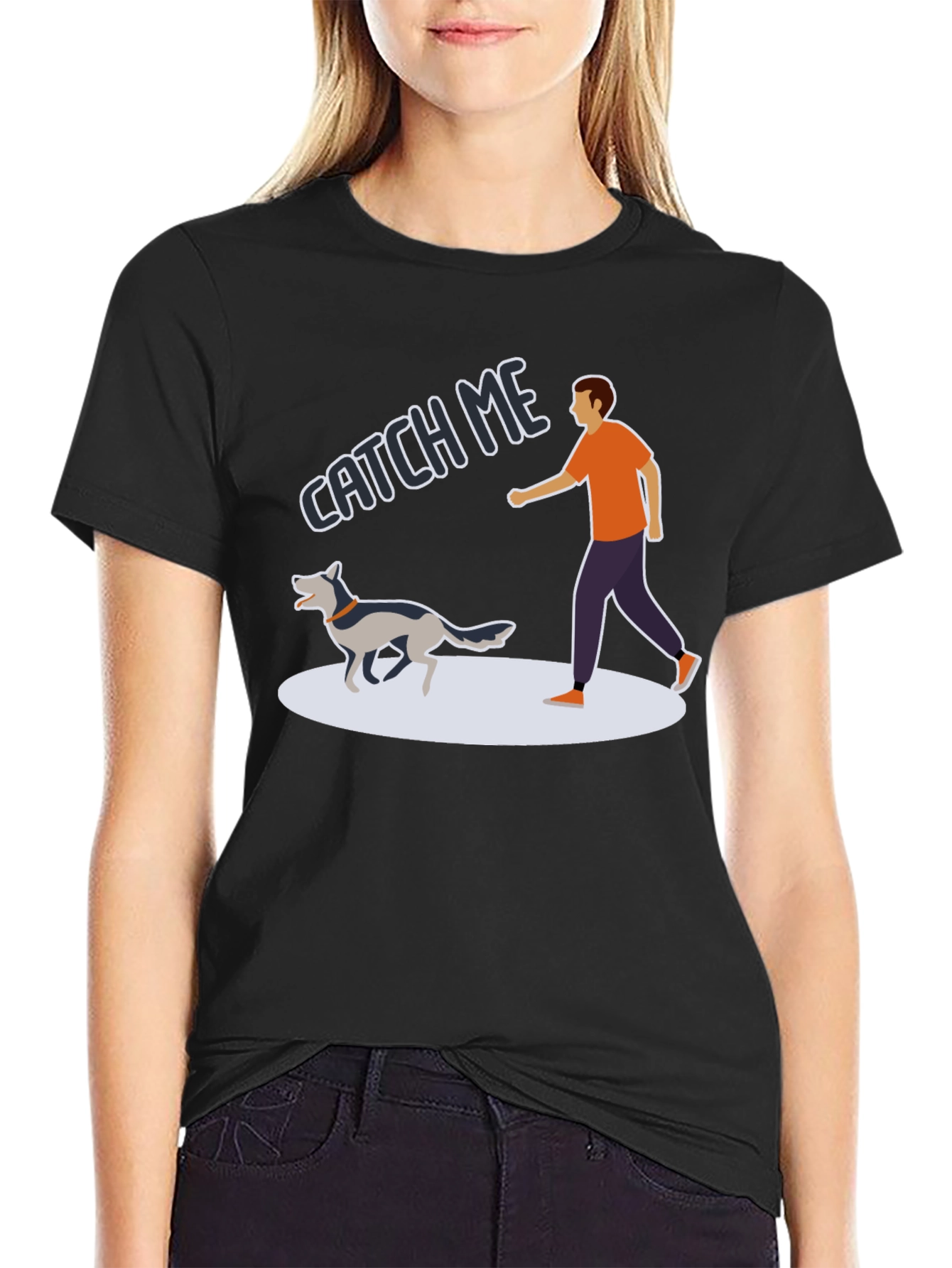 Catch Me Dog T-Shirt - Playful Pet Owner Tee