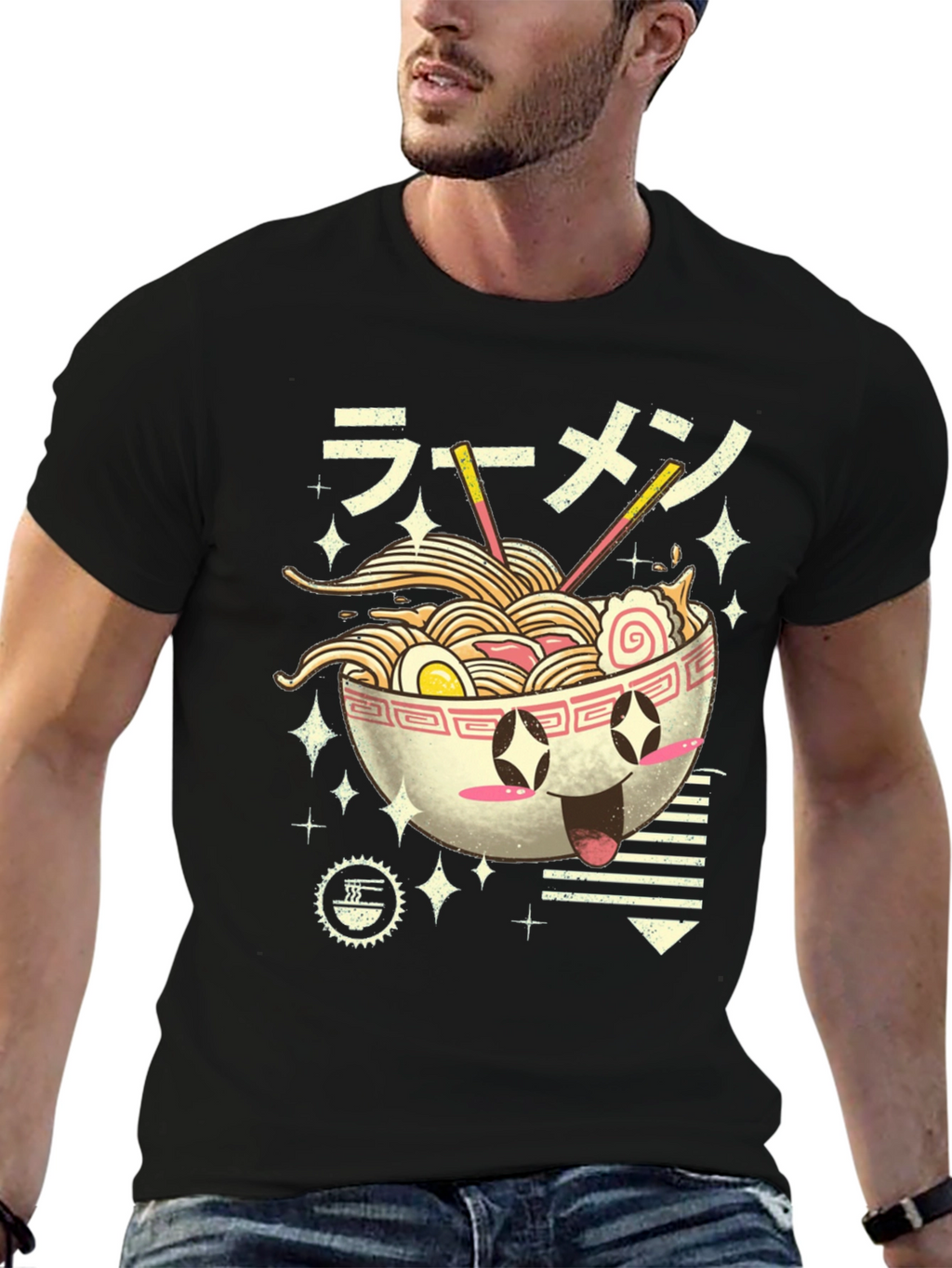 Kawaii Ramen Bowl Graphic Tee - Black