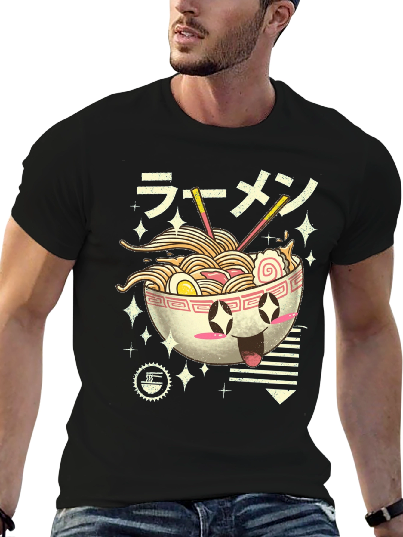 Kawaii Ramen Bowl Graphic Tee - Black