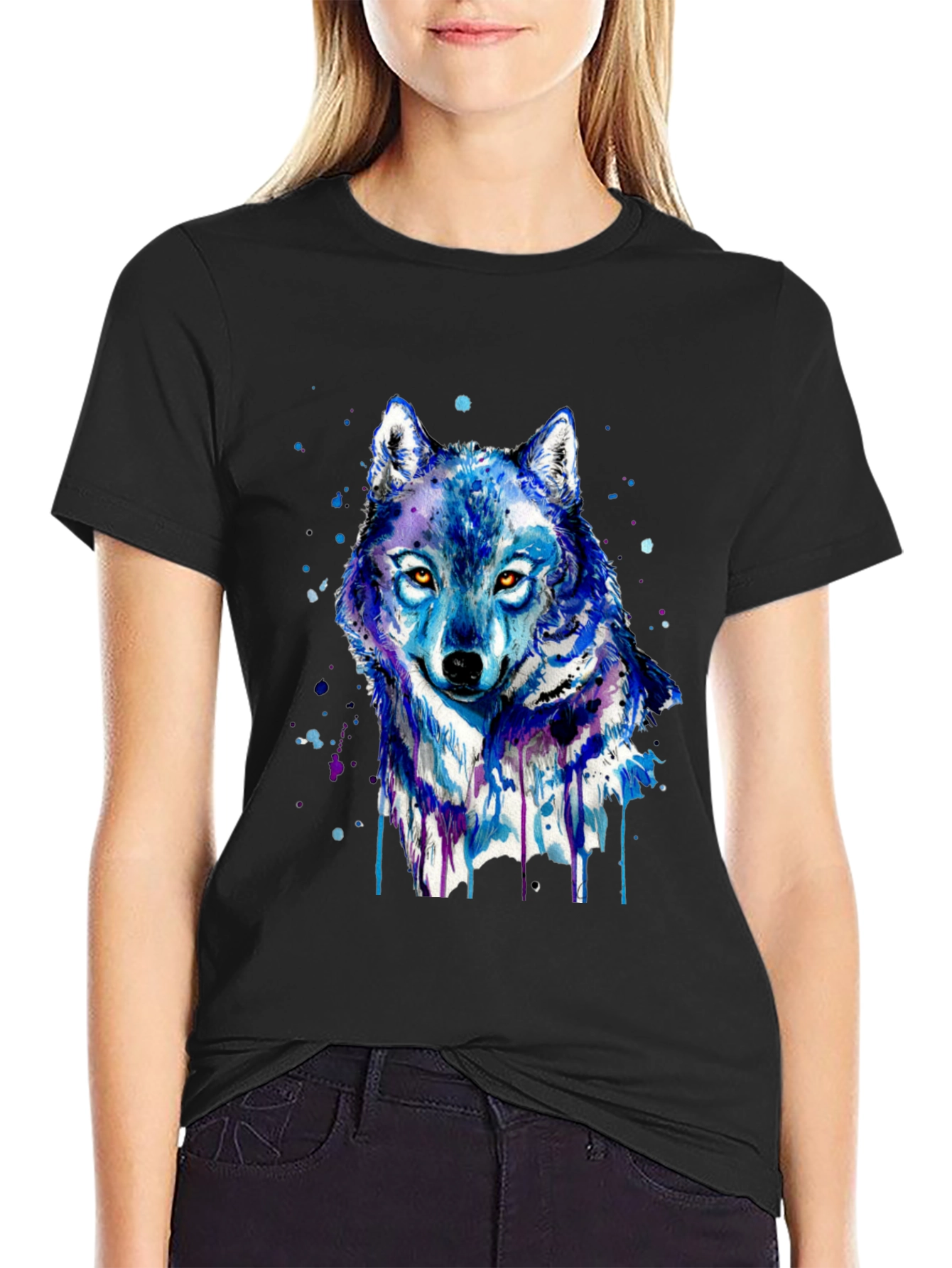 Watercolor Wolf Graphic Tee - Black