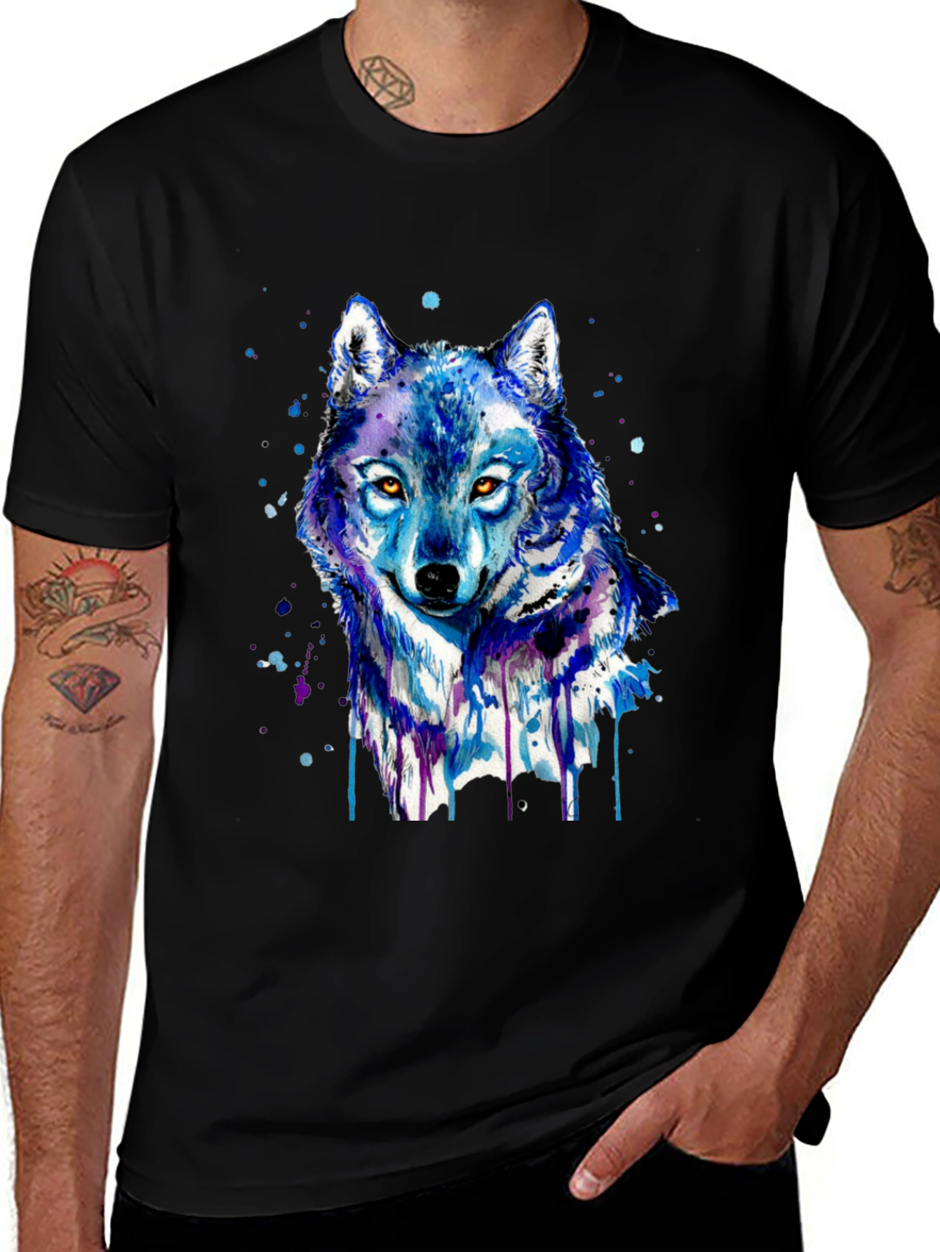 Watercolor Wolf Graphic Tee - Black