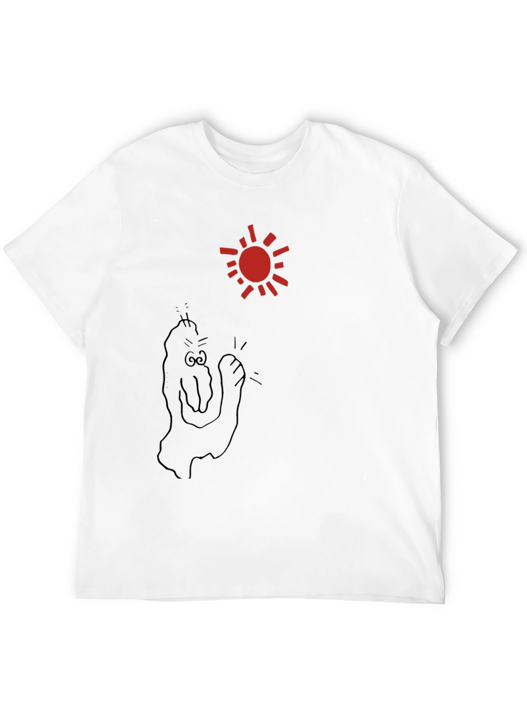 Black T-Shirt with Cartoon Sun and Figure