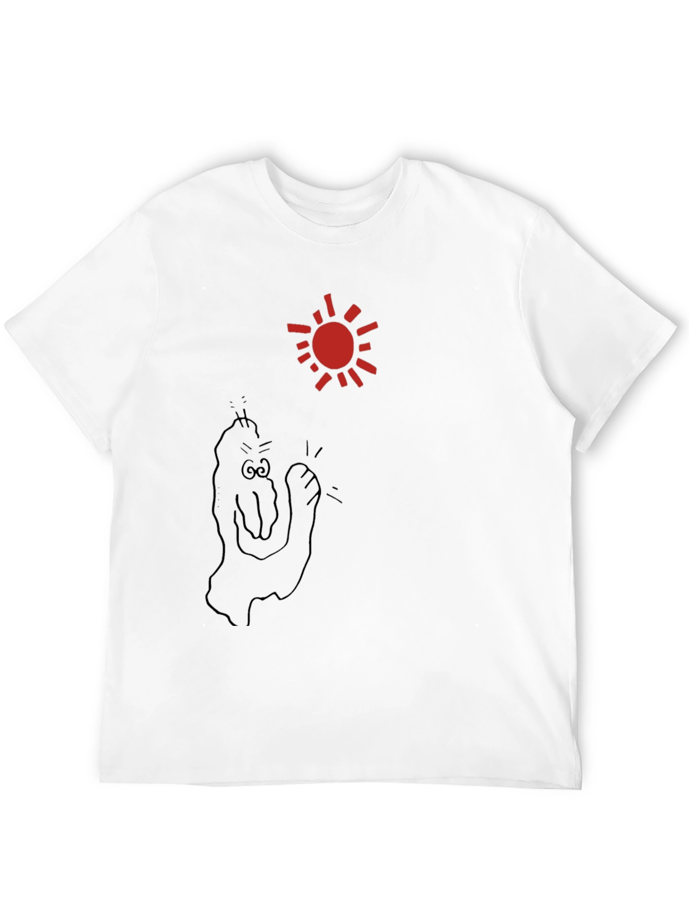 Black T-Shirt with Cartoon Sun and Figure