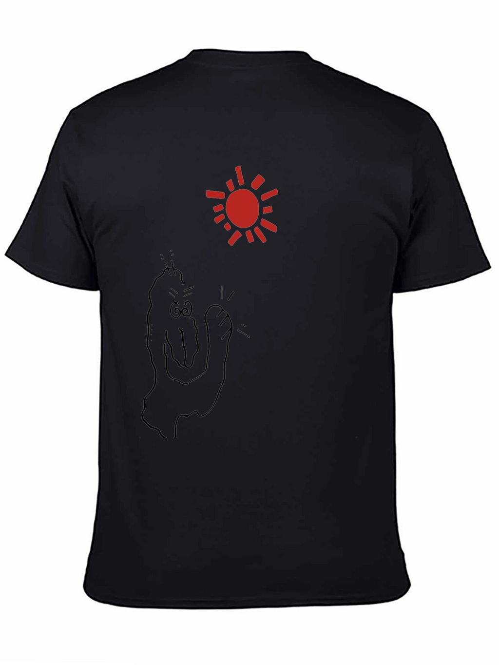 Black T-Shirt with Cartoon Sun and Figure