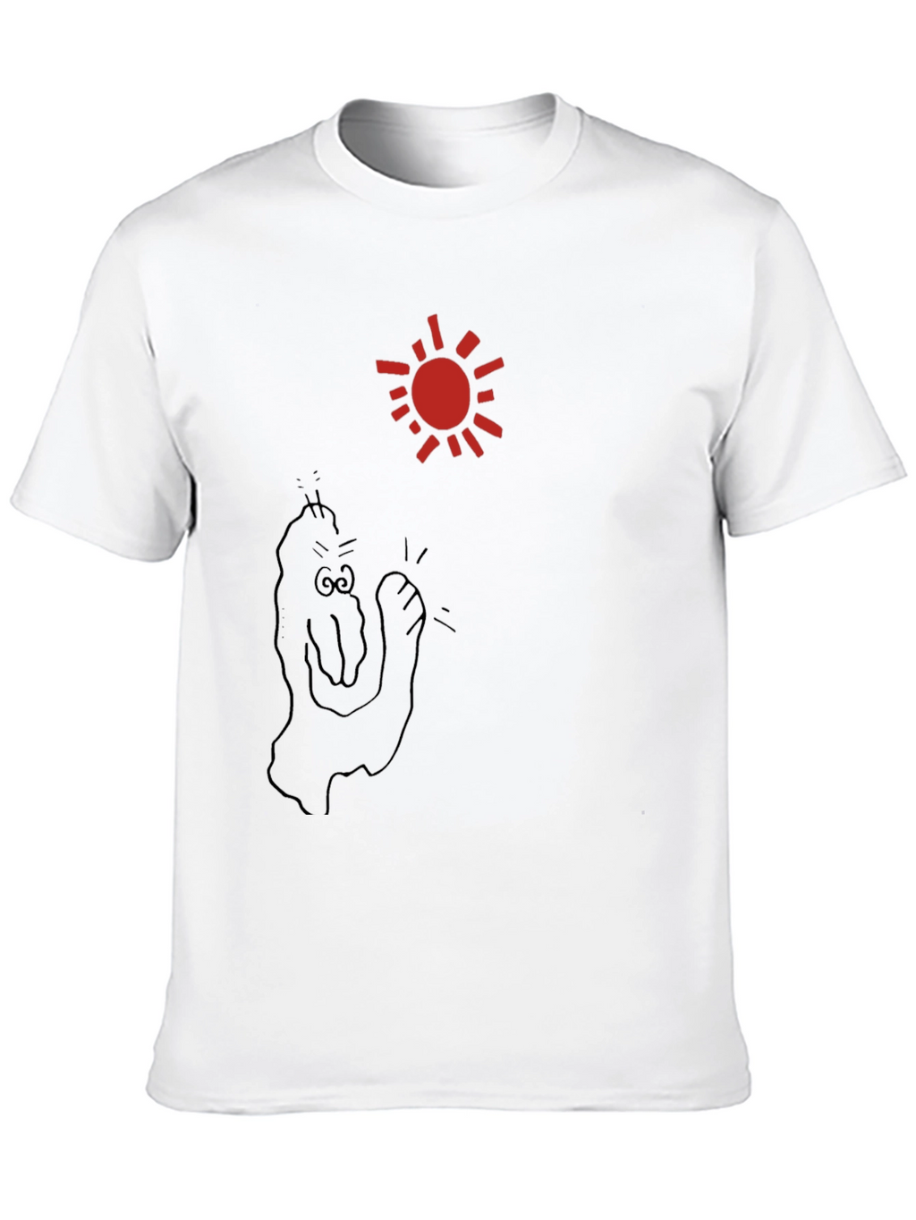 Black T-Shirt with Cartoon Sun and Figure