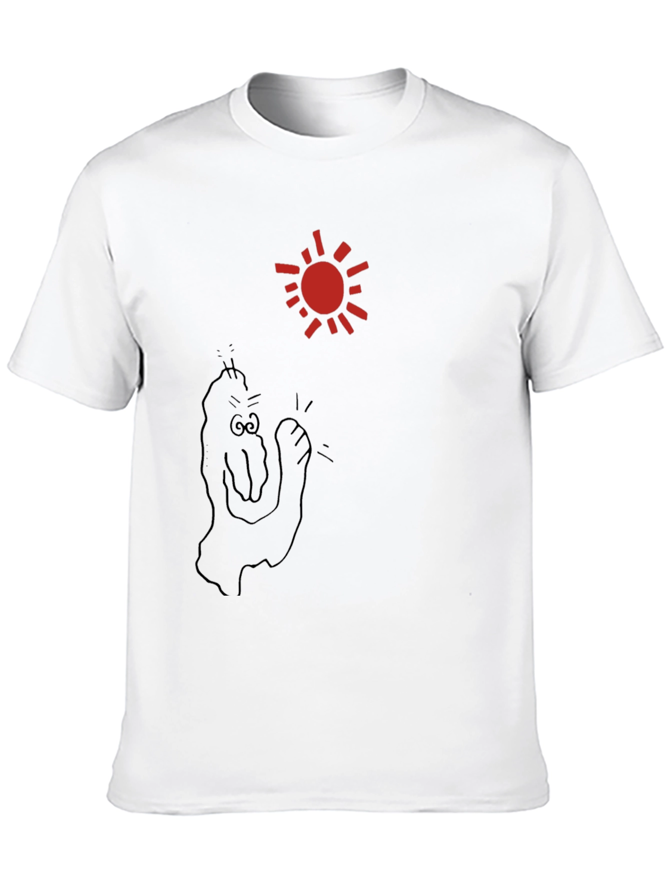Black T-Shirt with Cartoon Sun and Figure