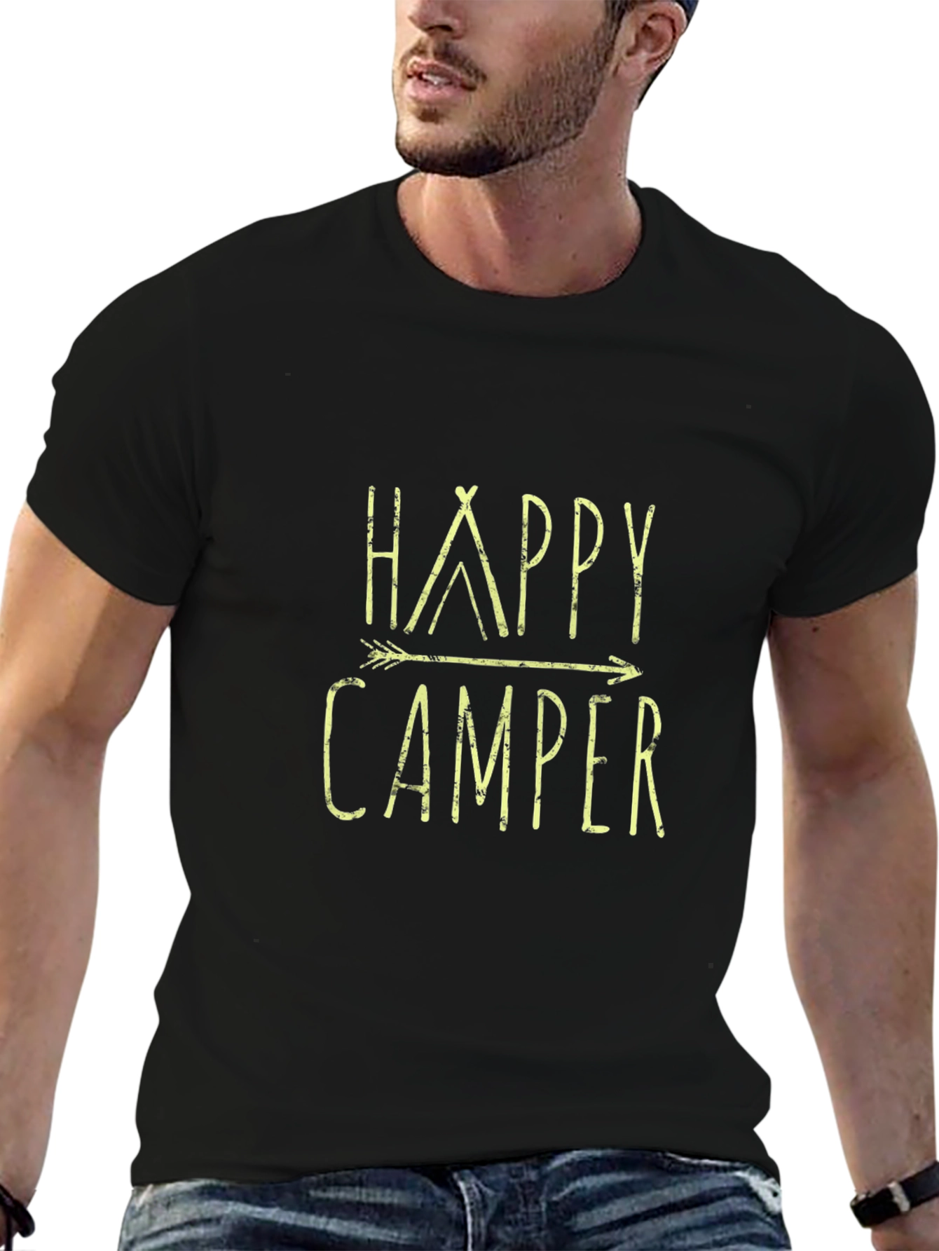 Happy Camper Graphic Tee - Black Casual T-Shirt