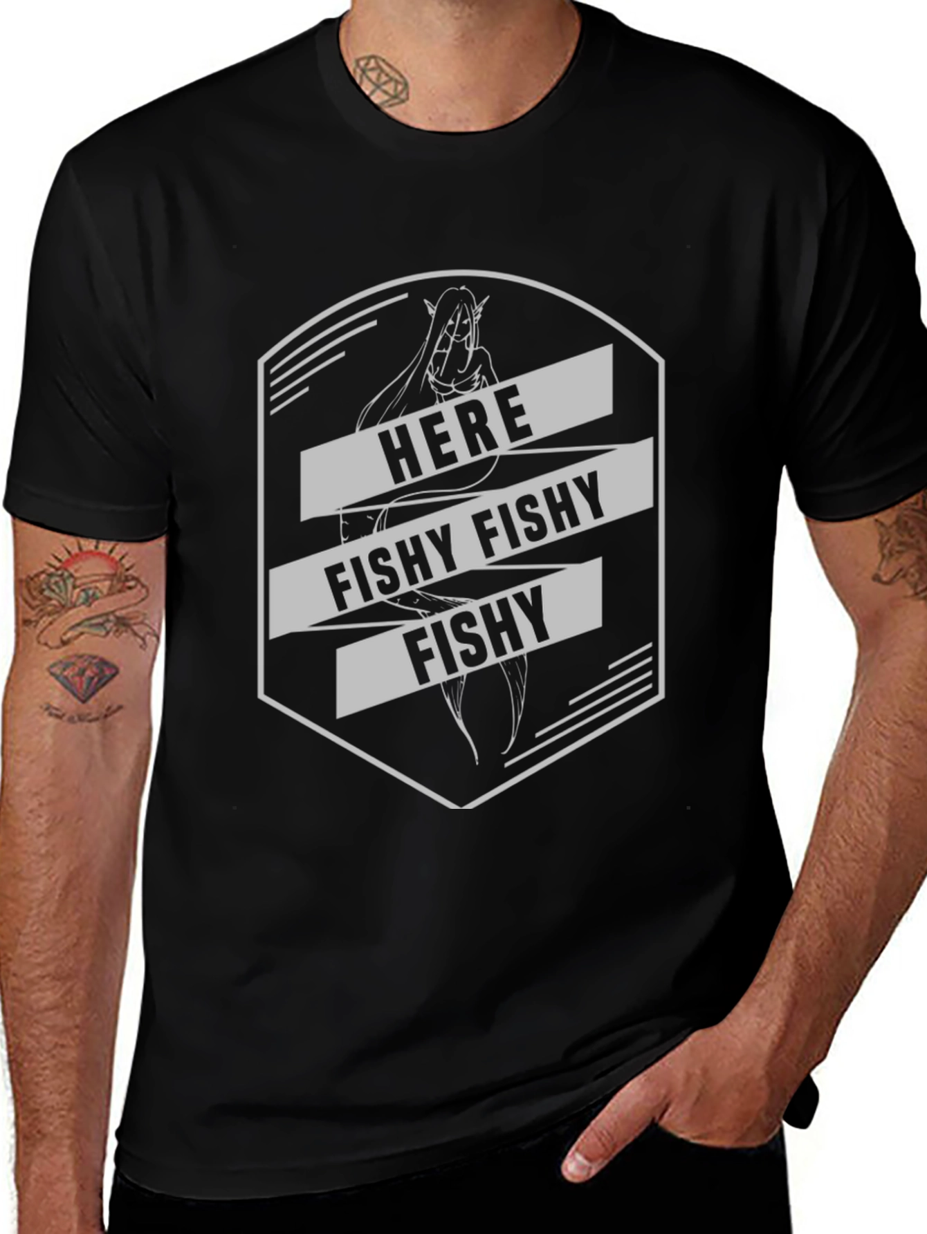 Here Fishy Fishy T-Shirt - Black Graphic Tee