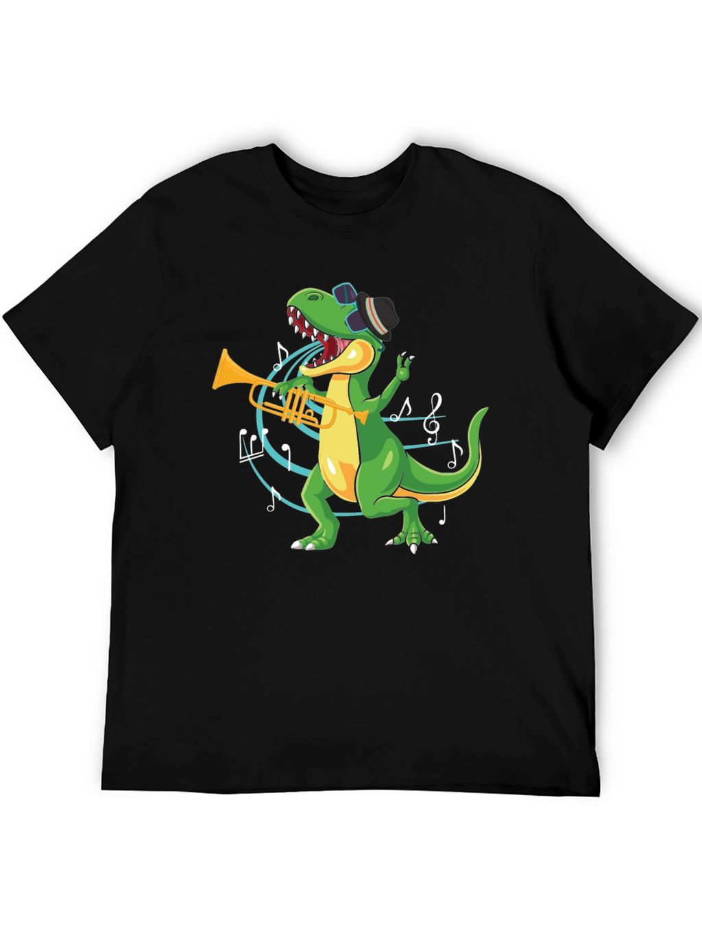 Dino Trumpet Player Black T-Shirt