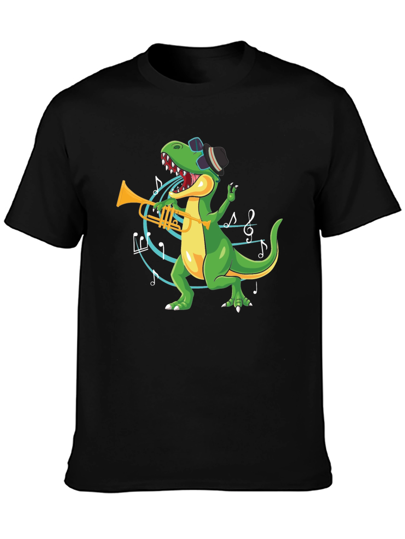 Dino Trumpet Player Black T-Shirt
