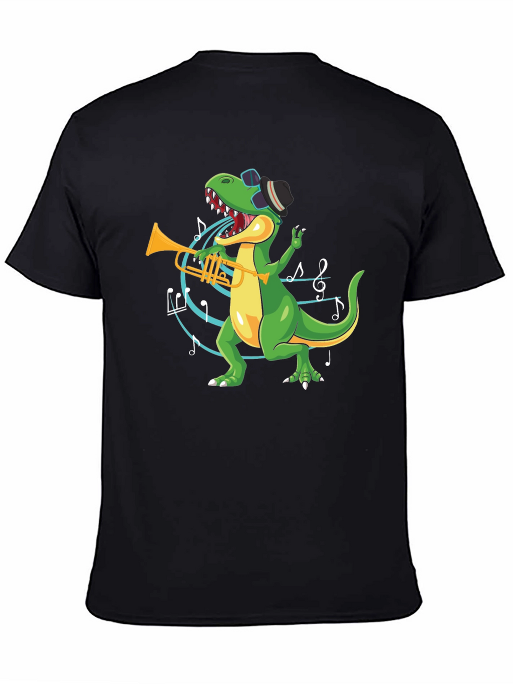 Dino Trumpet Player Black T-Shirt