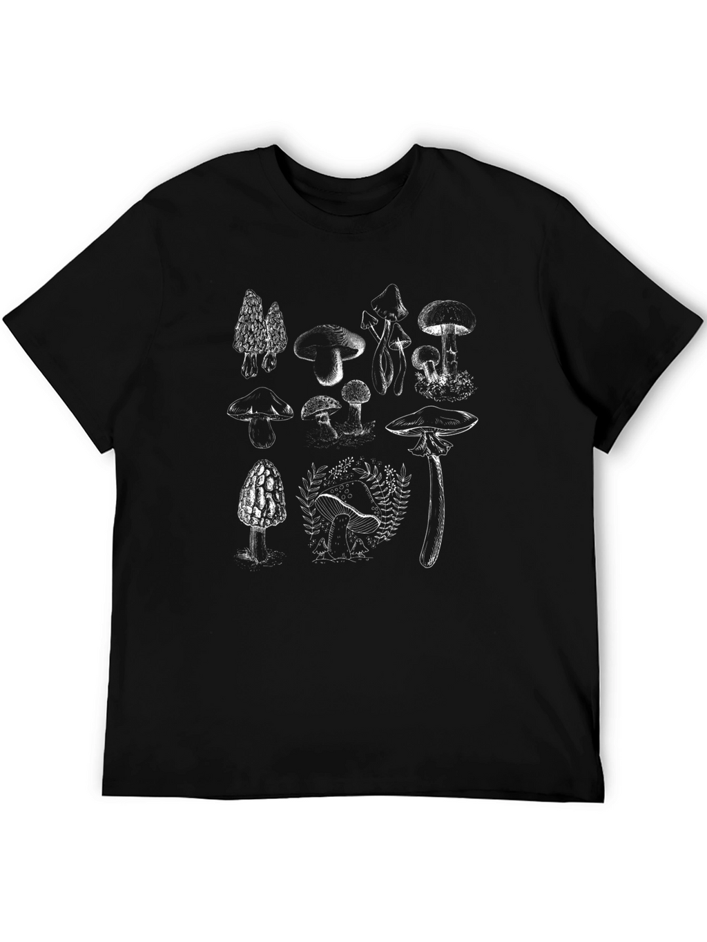 Mushroom Print Graphic Tee - Unisex Black T-Shirt