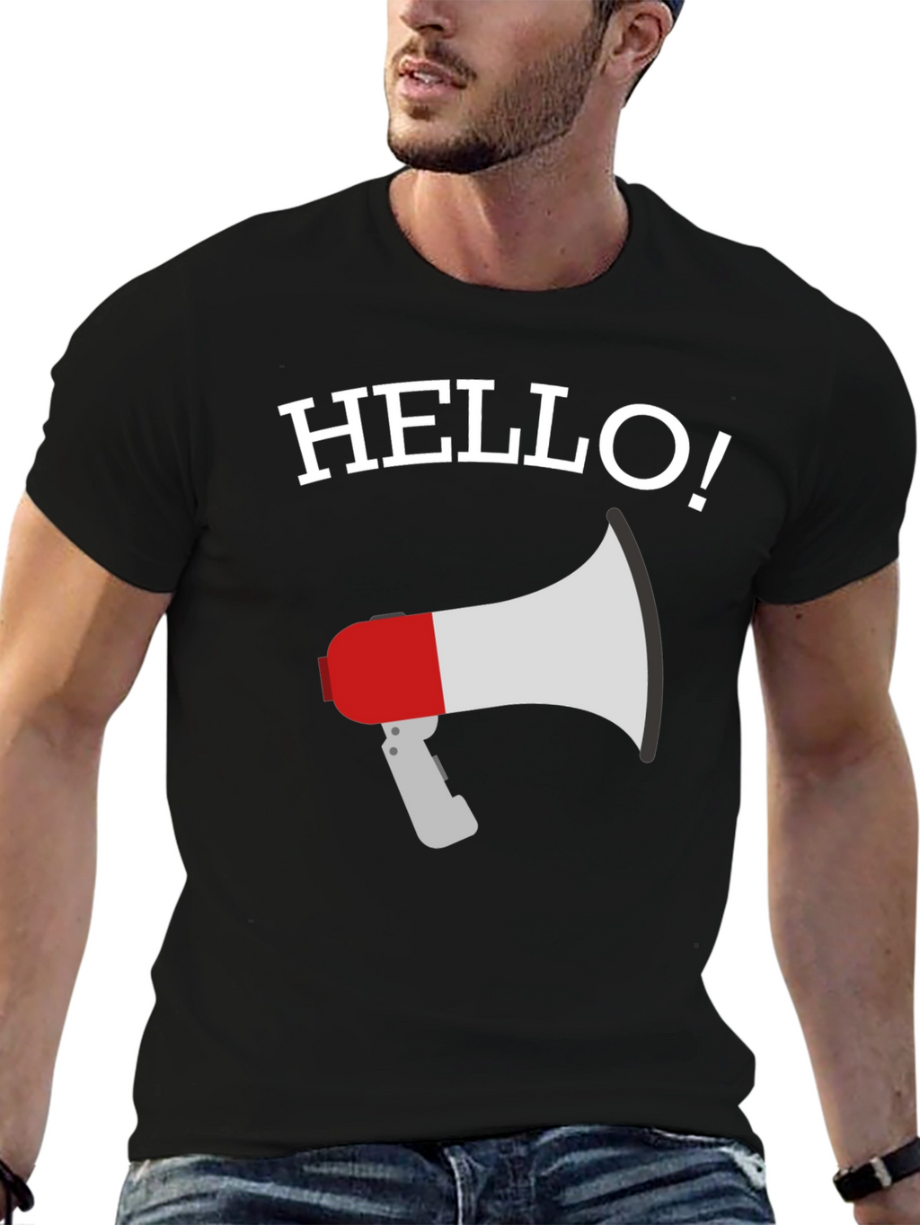 Hello Megaphone Graphic Tee - Mens Black T-Shirt
