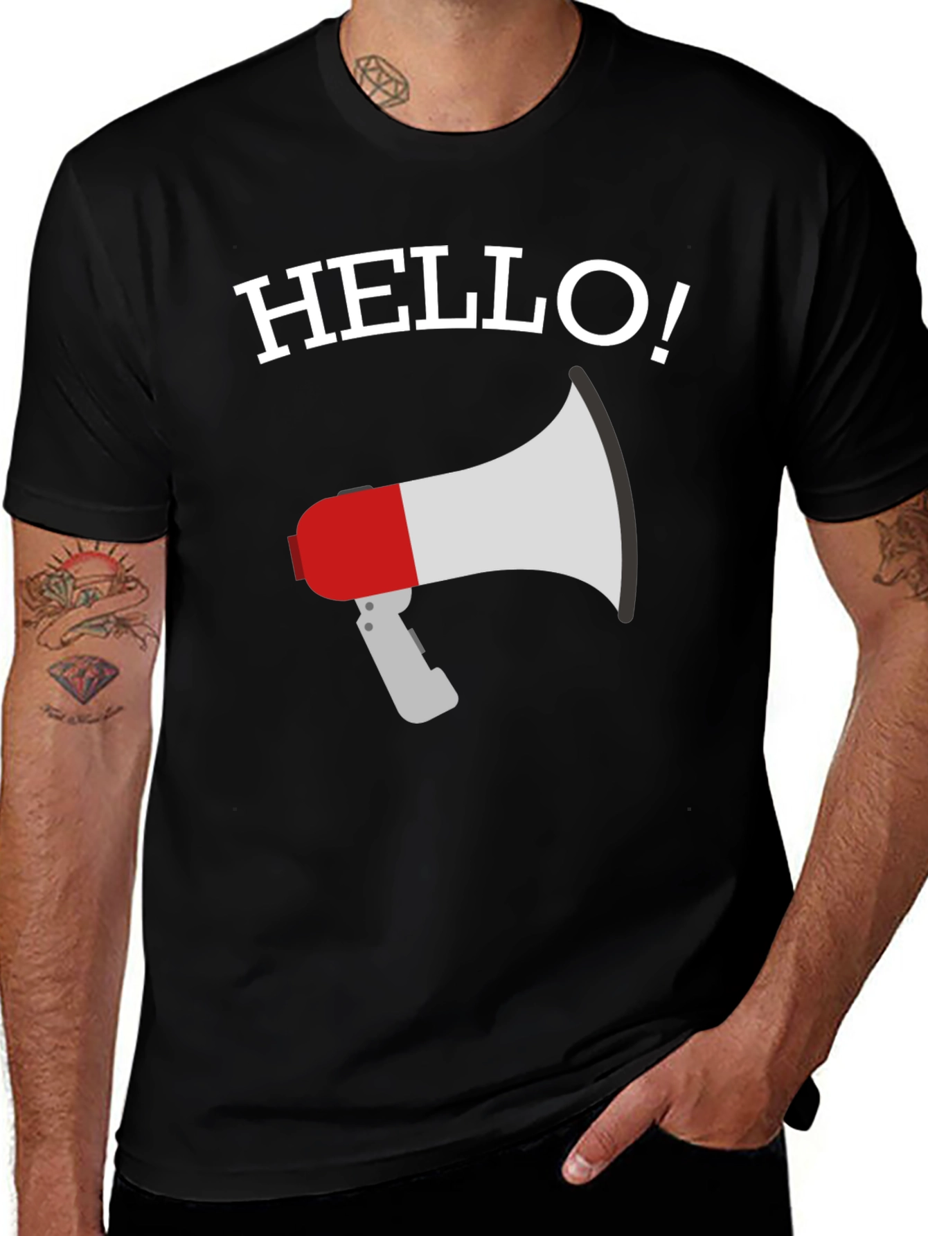 Hello Megaphone Graphic Tee - Mens Black T-Shirt