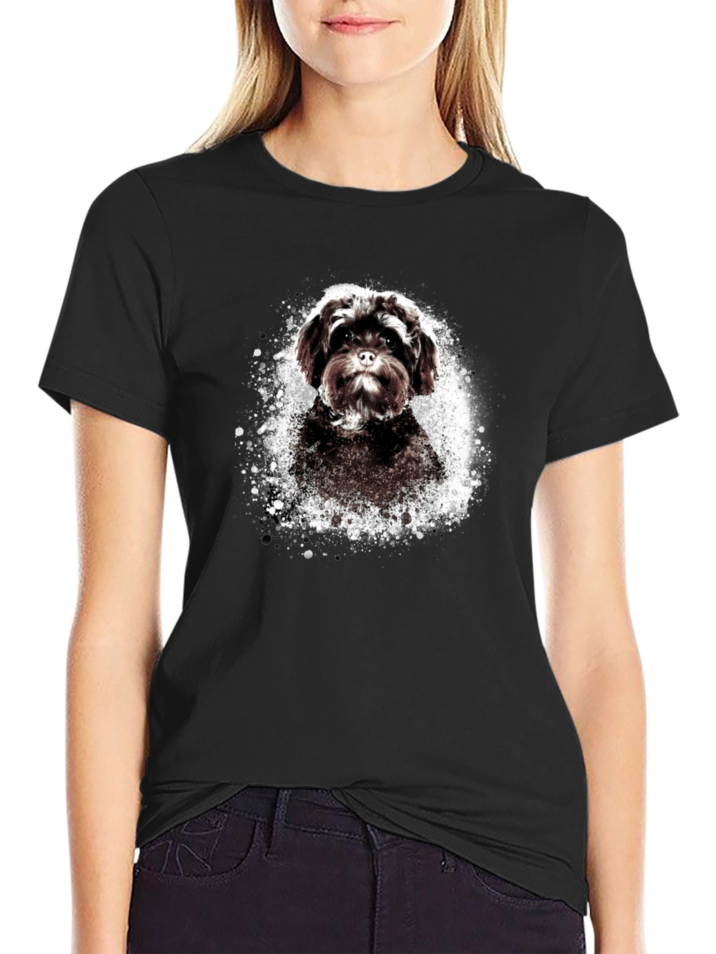 Cute Dog Graphic Tee - Black