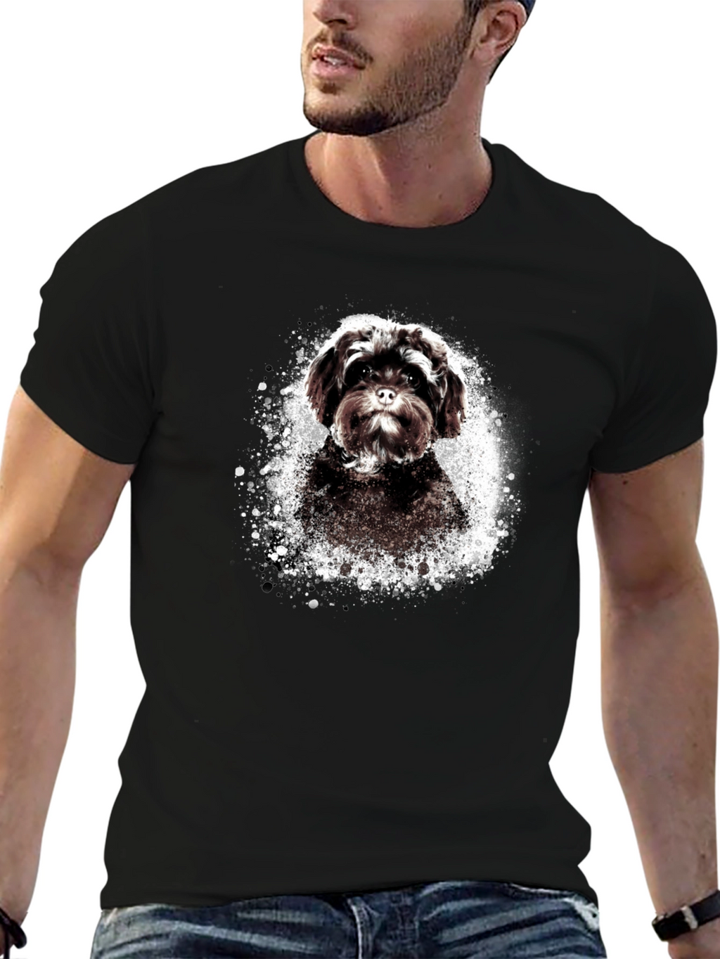 Cute Dog Graphic Tee - Black