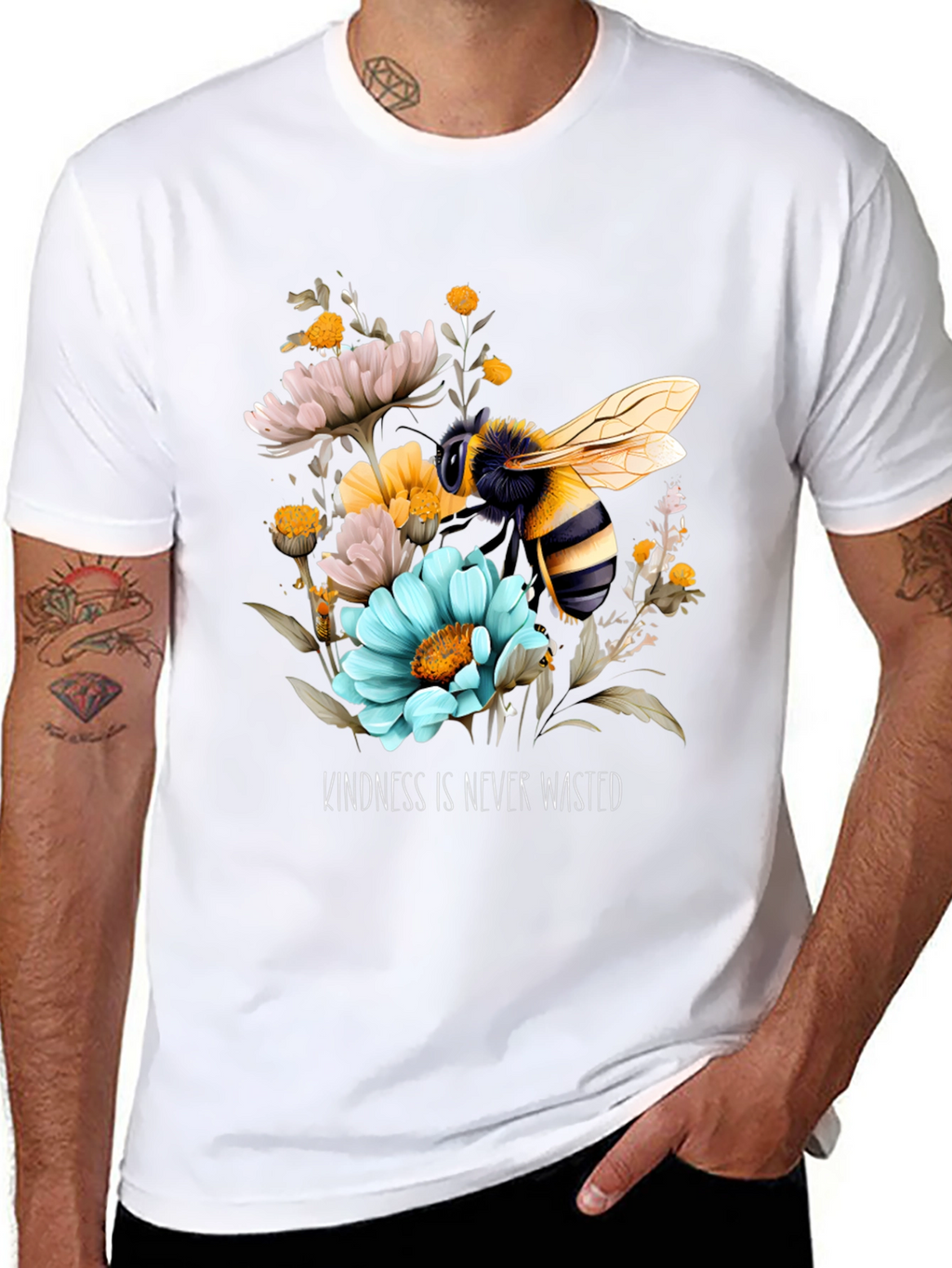 Kindness Bee Graphic Tee - Black Floral Design
