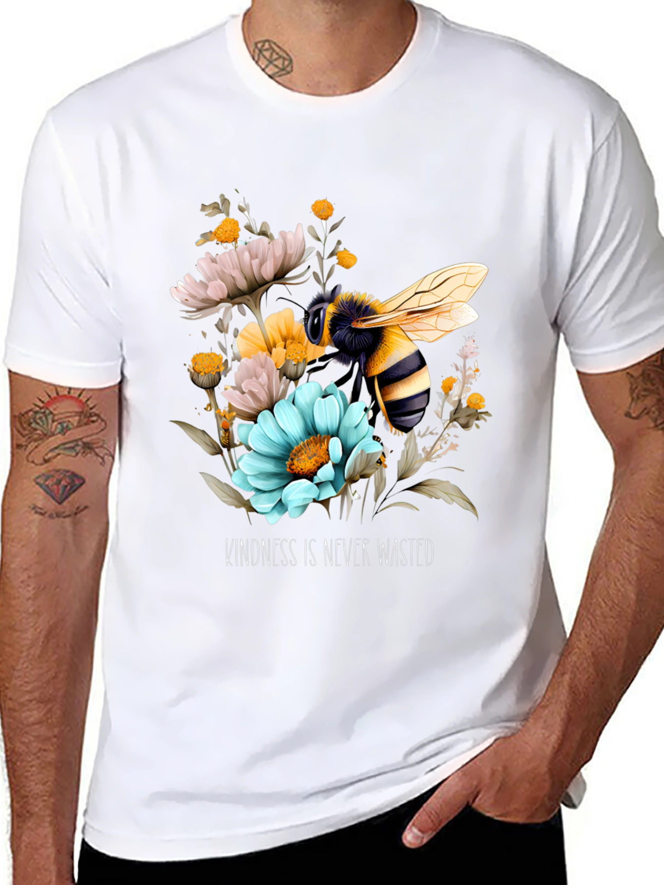 Kindness Bee Graphic Tee - Black Floral Design