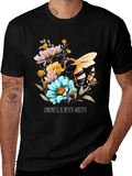 Kindness Bee Graphic Tee - Black Floral Design