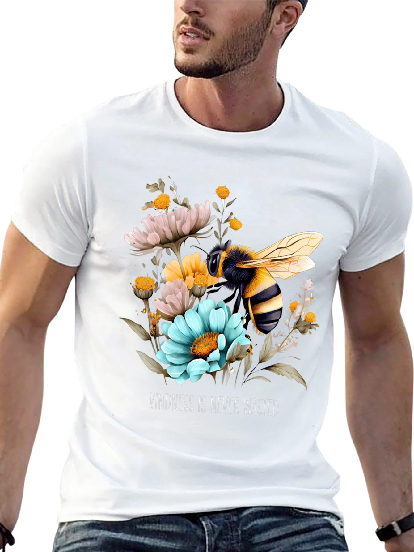 Kindness Bee Graphic Tee - Black Floral Design