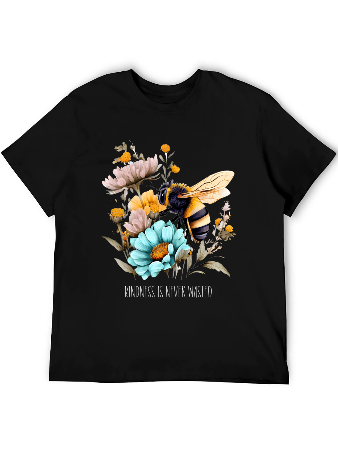 Kindness Bee Graphic Tee - Black Floral Design