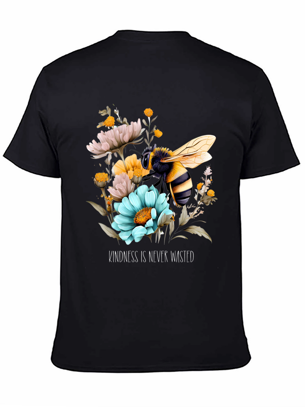 Kindness Bee Graphic Tee - Black Floral Design