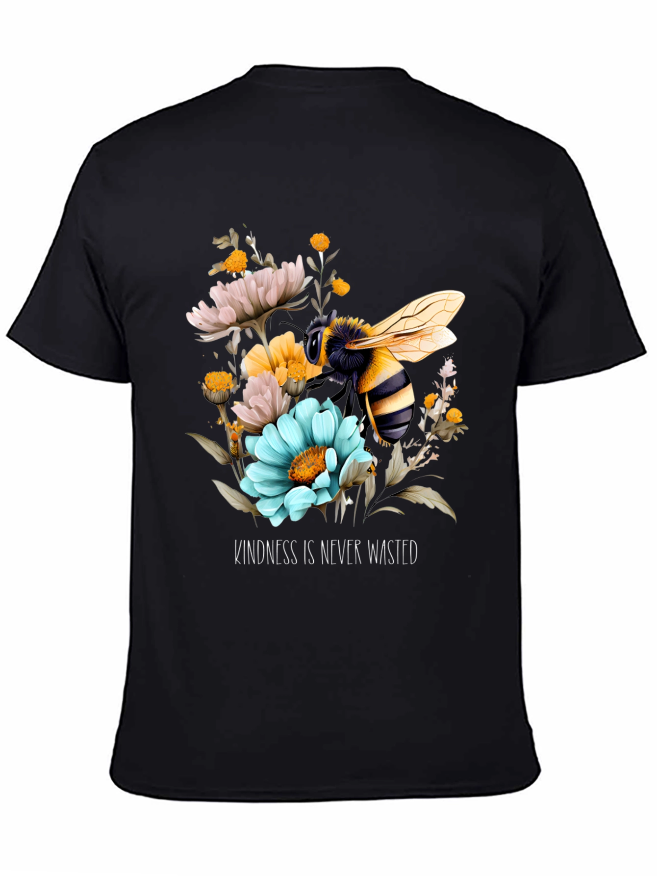 Kindness Bee Graphic Tee - Black Floral Design