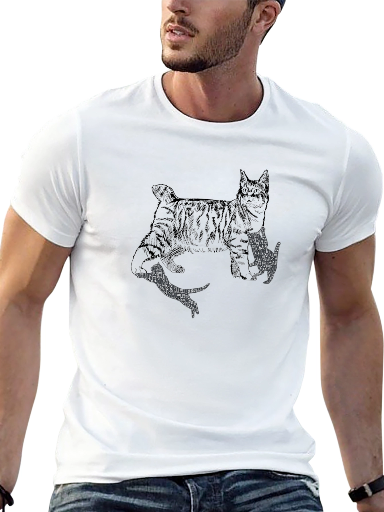Cat Print Black Graphic Tee