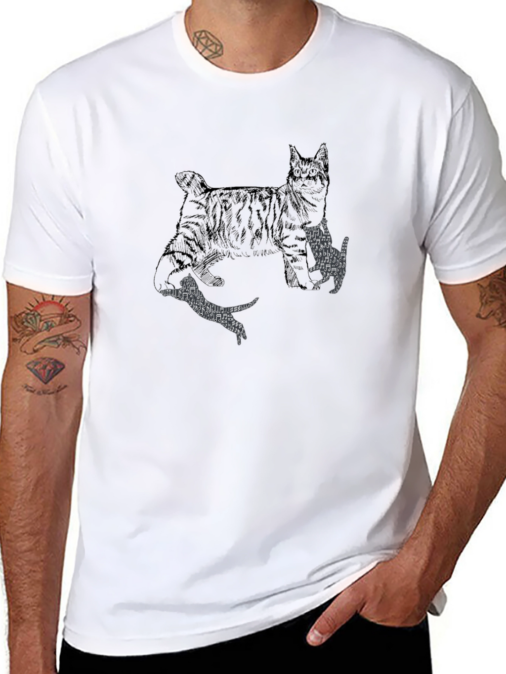 Cat Print Black Graphic Tee