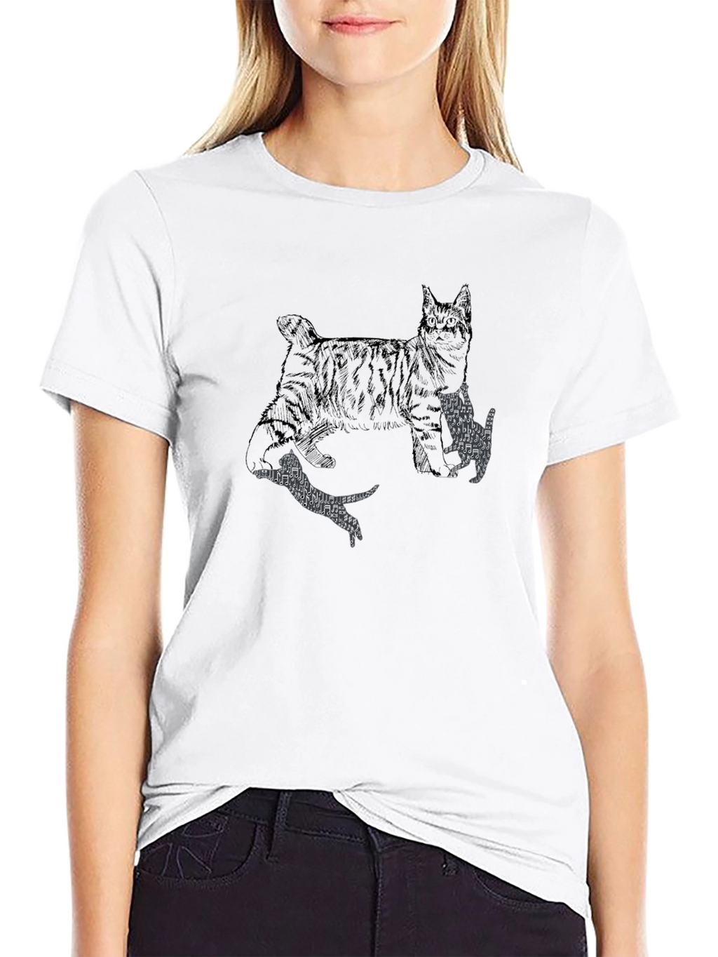 Cat Print Black Graphic Tee