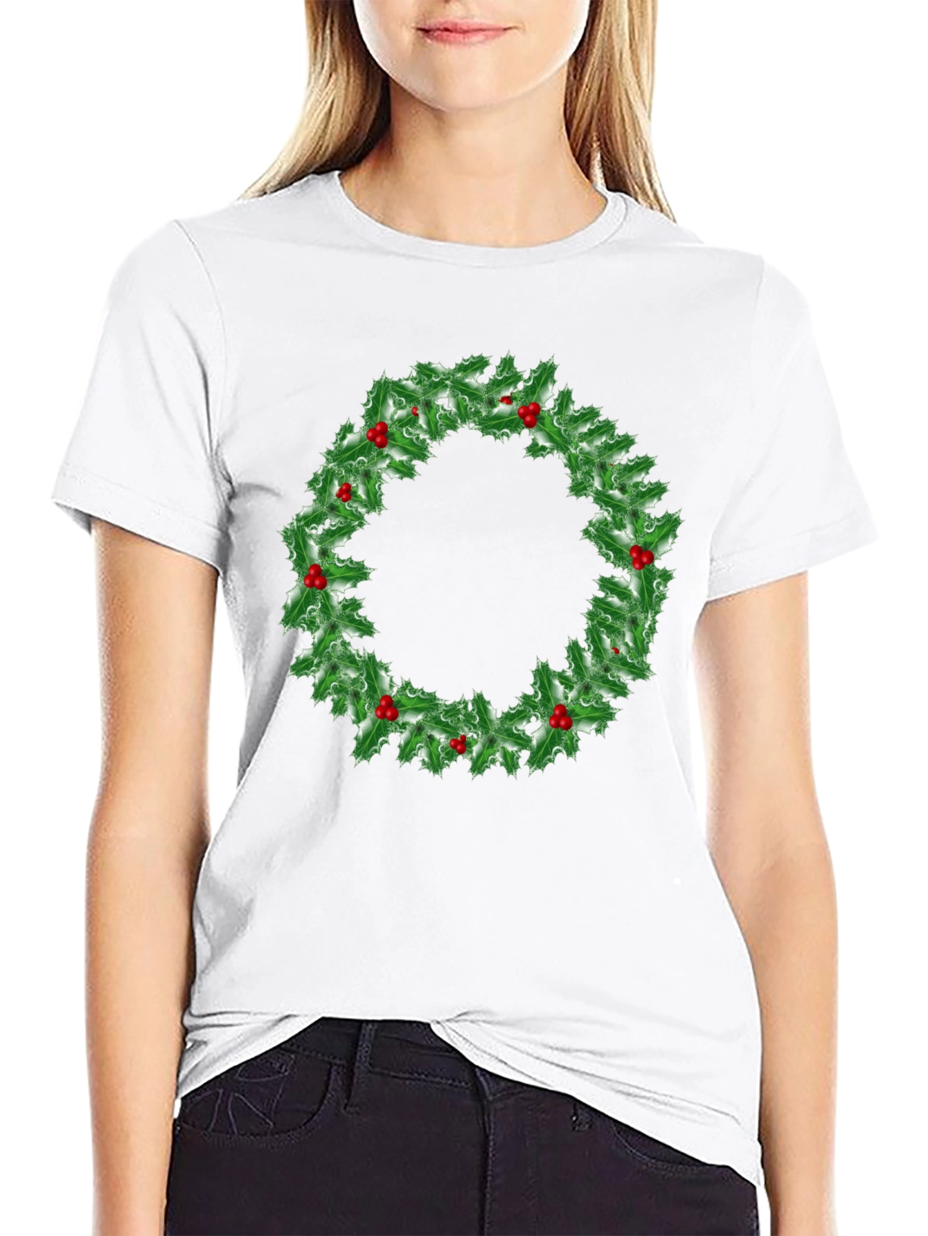 Holiday Holly Wreath Graphic Tee - Christmas Spirit