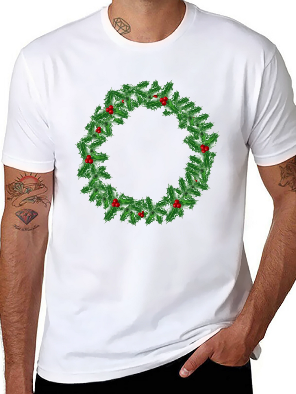 Holiday Holly Wreath Graphic Tee - Christmas Spirit