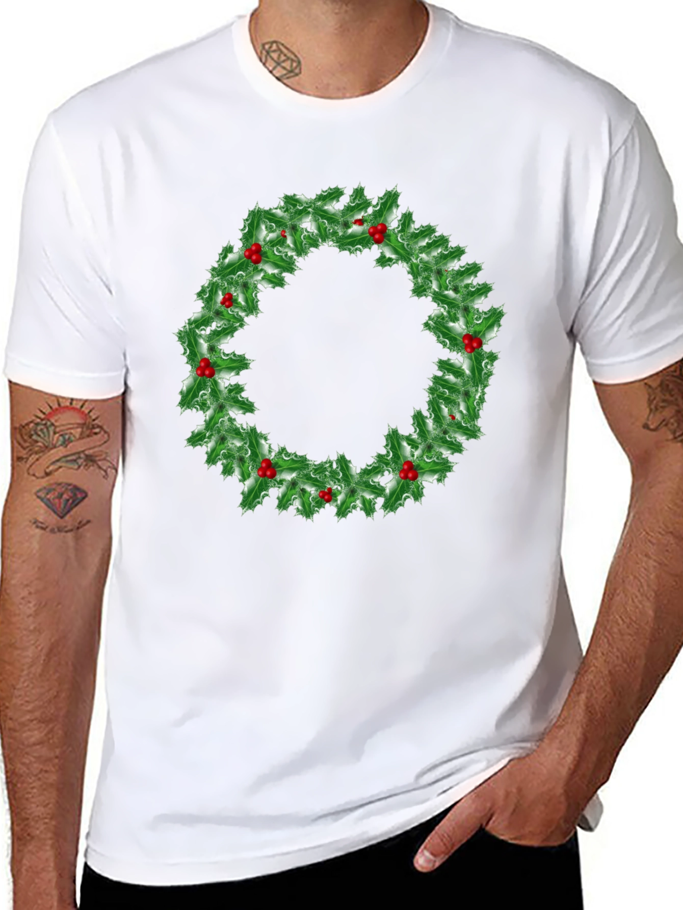 Holiday Holly Wreath Graphic Tee - Christmas Spirit