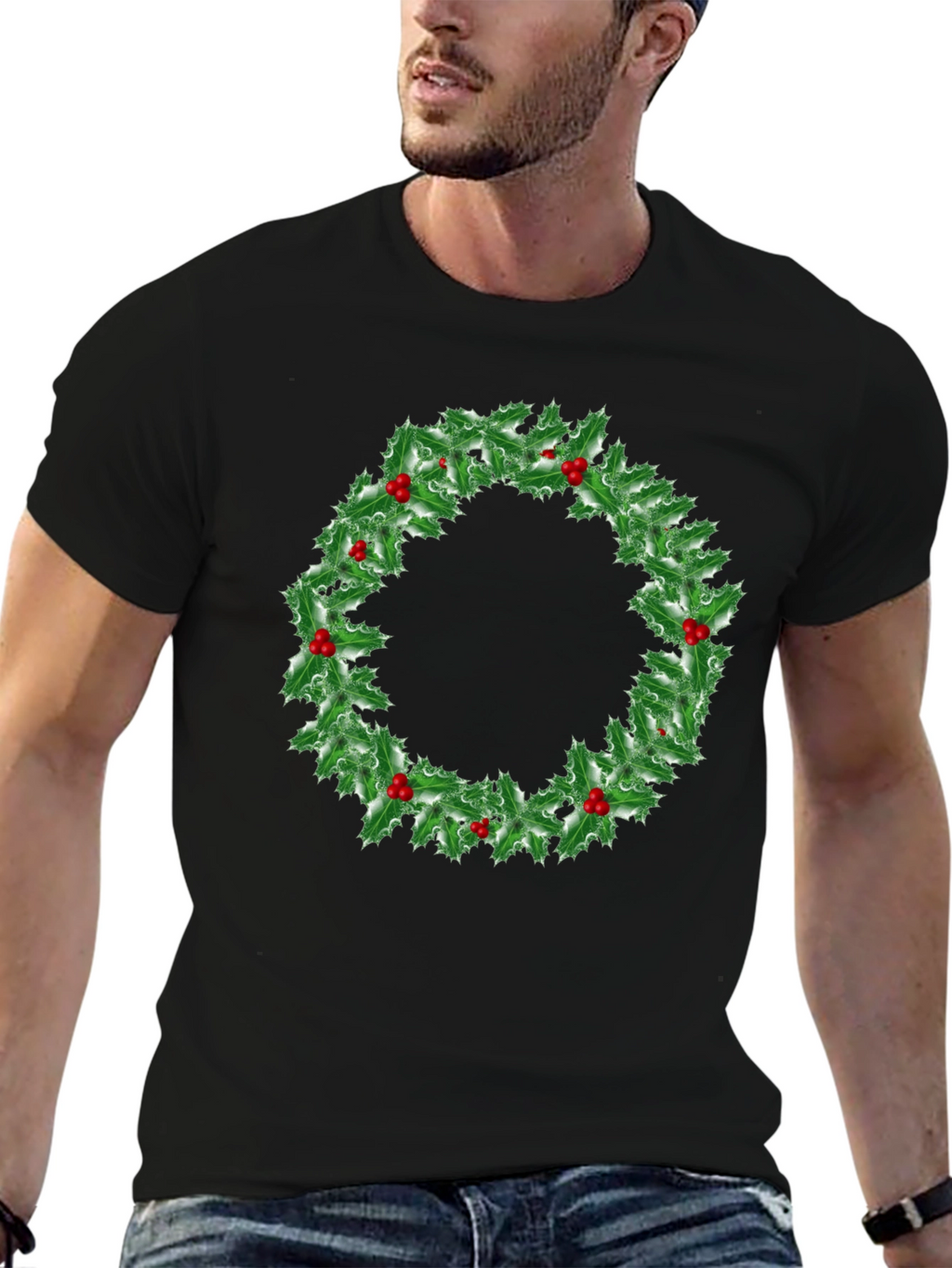 Holiday Holly Wreath Graphic Tee - Christmas Spirit