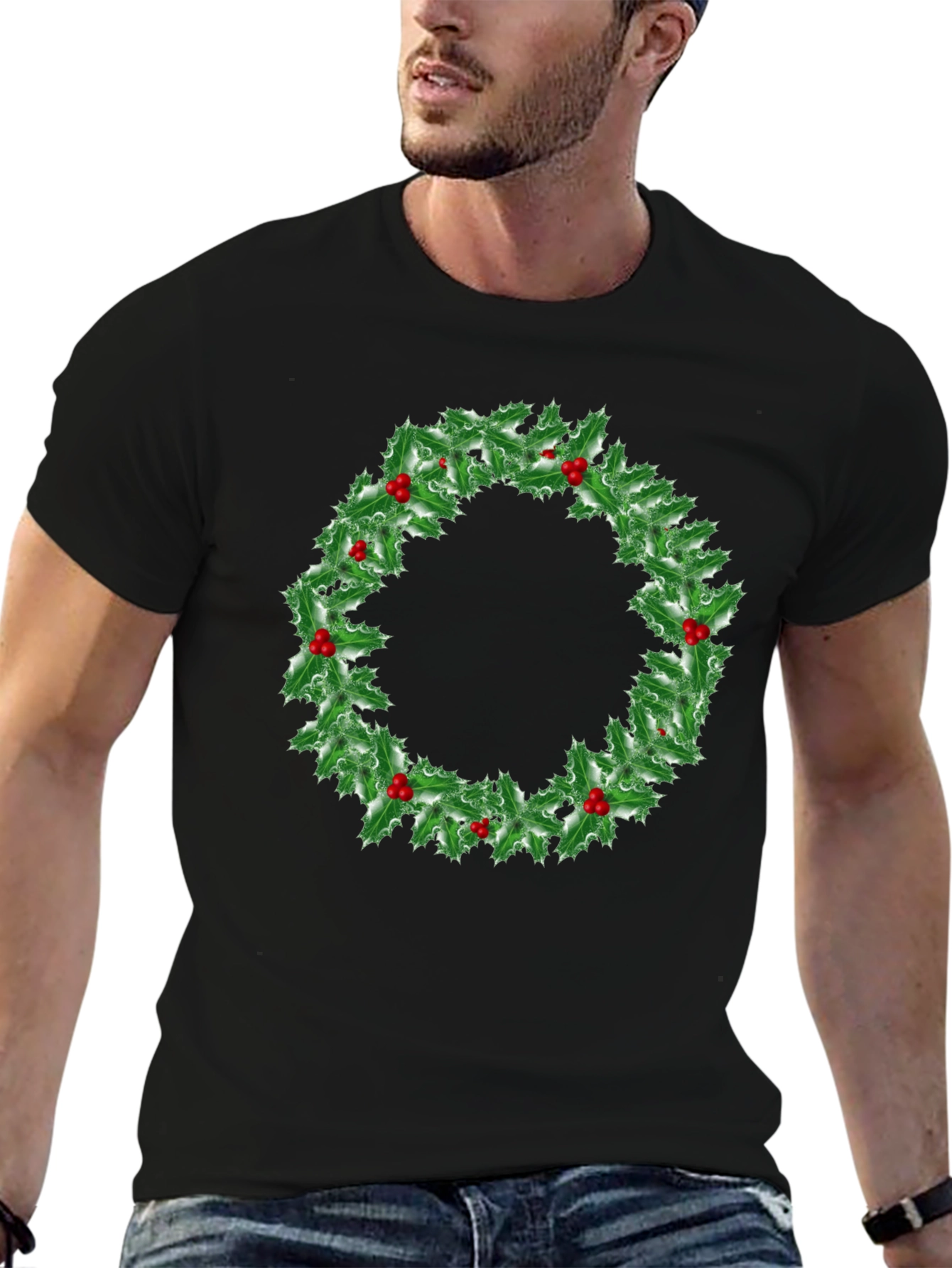 Holiday Holly Wreath Graphic Tee - Christmas Spirit