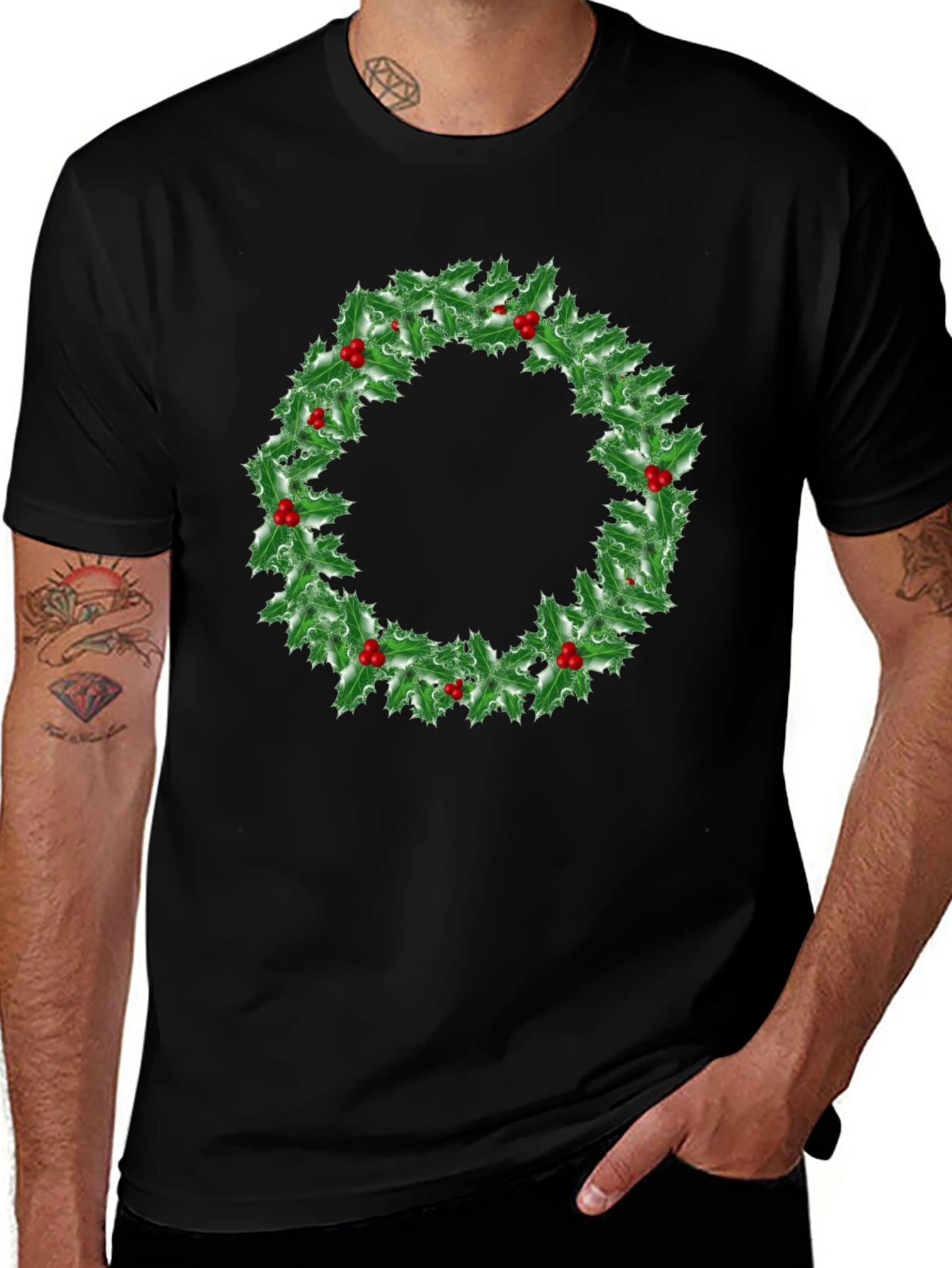 Holiday Holly Wreath Graphic Tee - Christmas Spirit