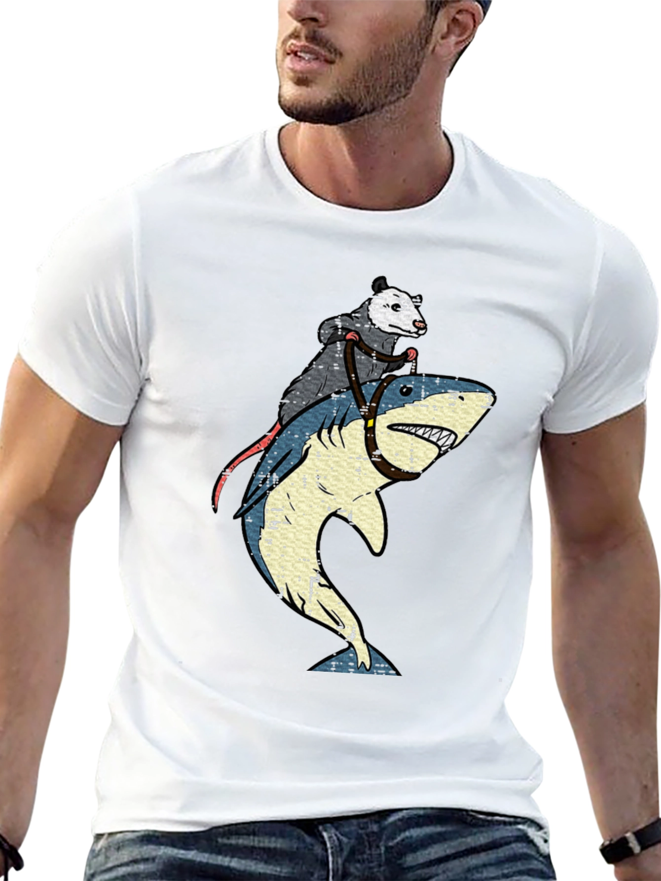 Opossum Riding Shark Graphic T-Shirt