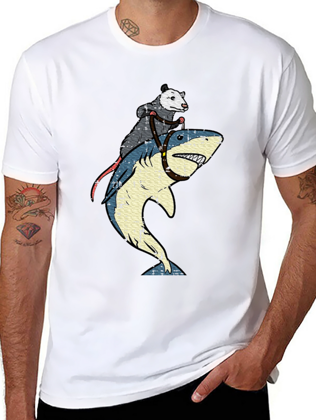 Opossum Riding Shark Graphic T-Shirt