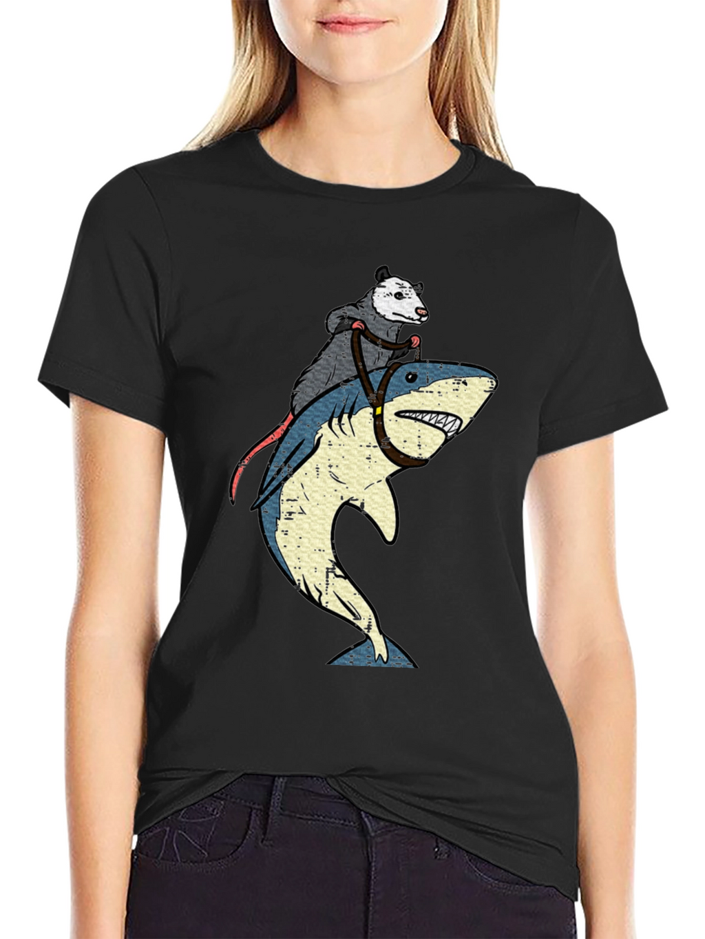 Opossum Riding Shark Graphic T-Shirt